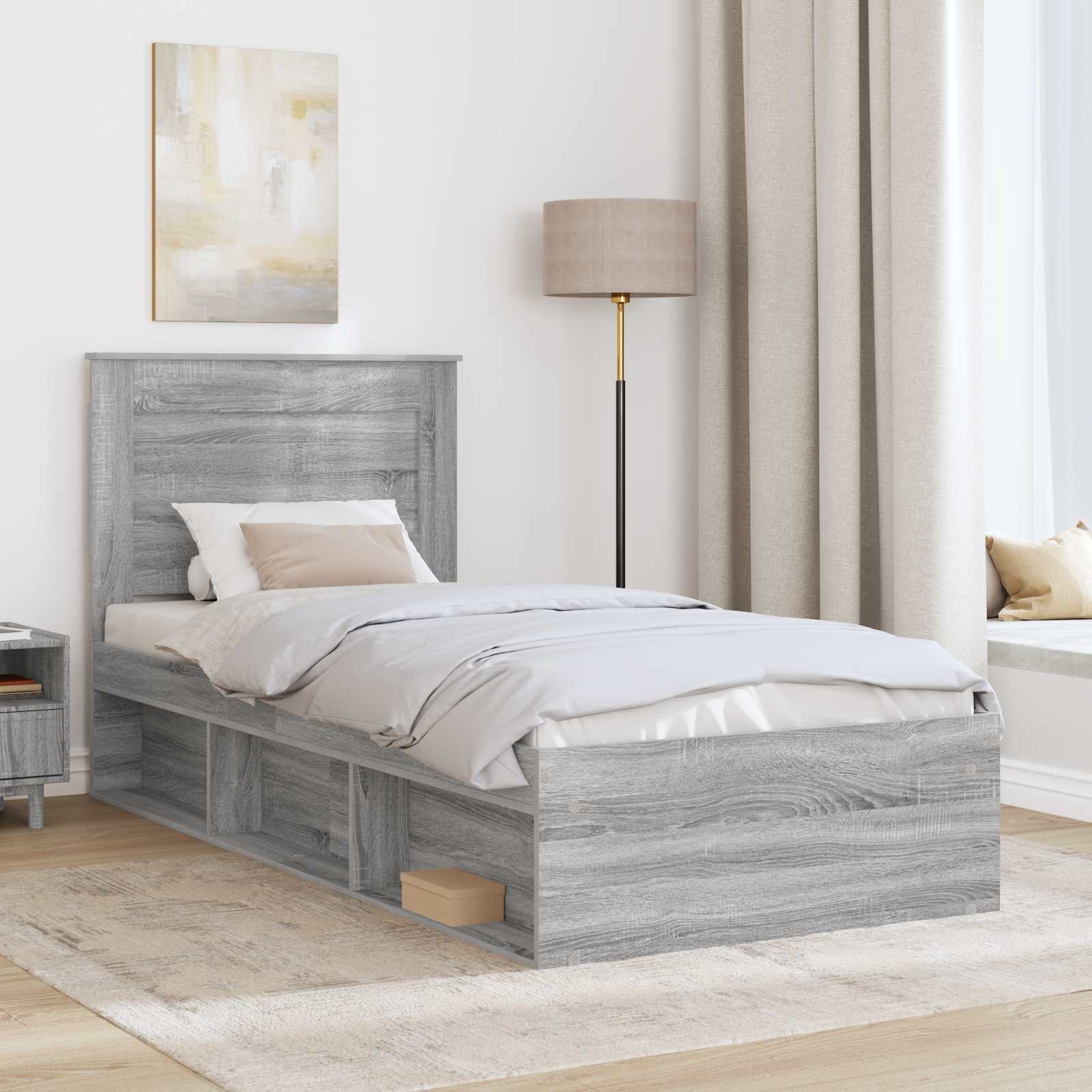 Cadre de lit avec tiroir Uni Gris Sonoma 75 x 190 cm Pin massif