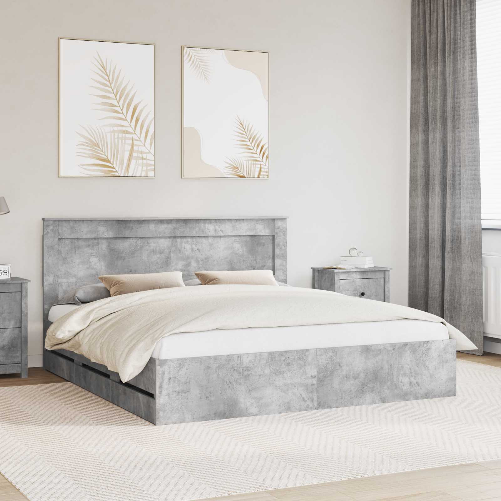 Cadre de lit Gris béton 200 x 200 cm Bois Ingénierie - XIOS