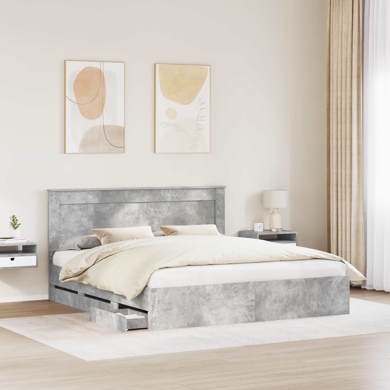 Cadre de lit Gris béton 200 x 200 cm Bois Ingénierie - XIOS