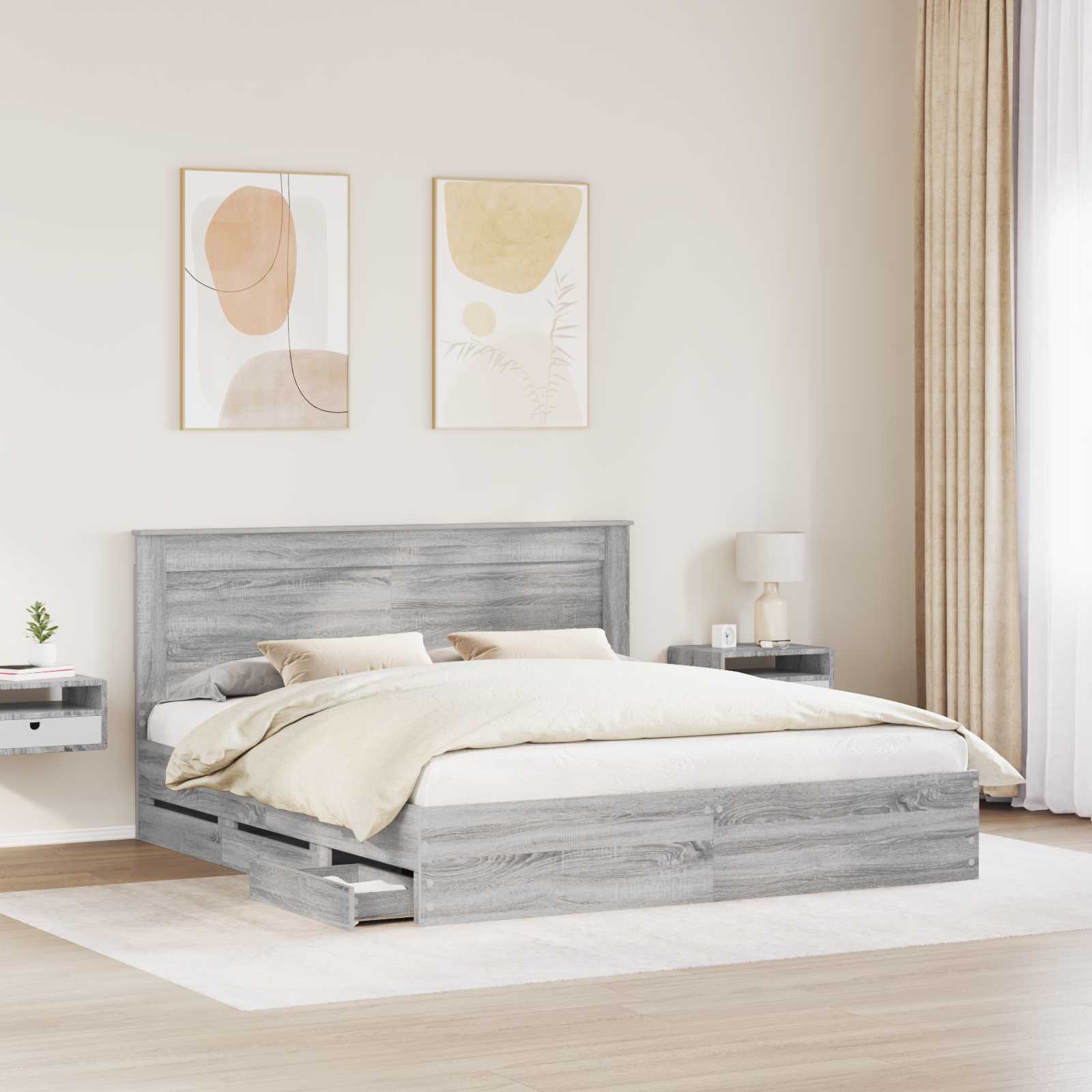 Cadre de lit Gris Sonoma 200 x 200 cm Bois Ingénierie - XIOS
