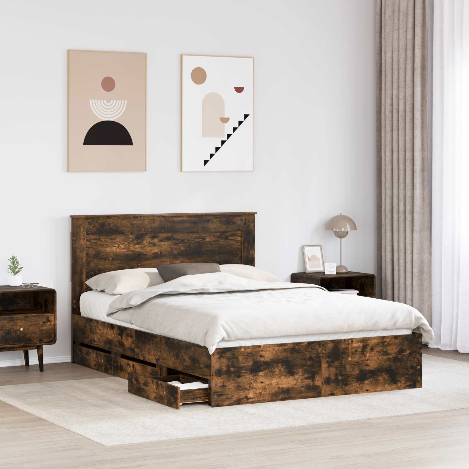 Cadre de lit Chêne fumé 160 x 200 cm Bois Ingénierie - XIOS