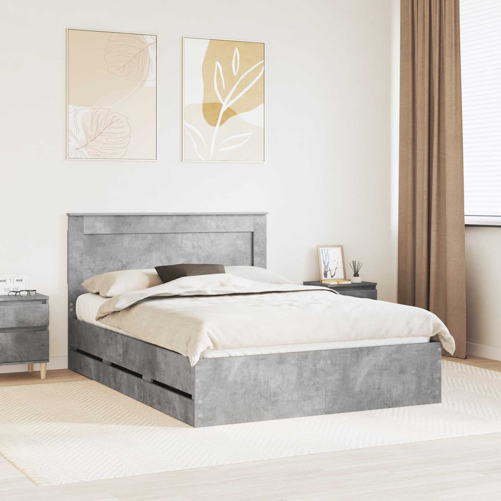 Cadre de lit Gris béton 150 x 200 cm Bois Ingénierie - XIOS