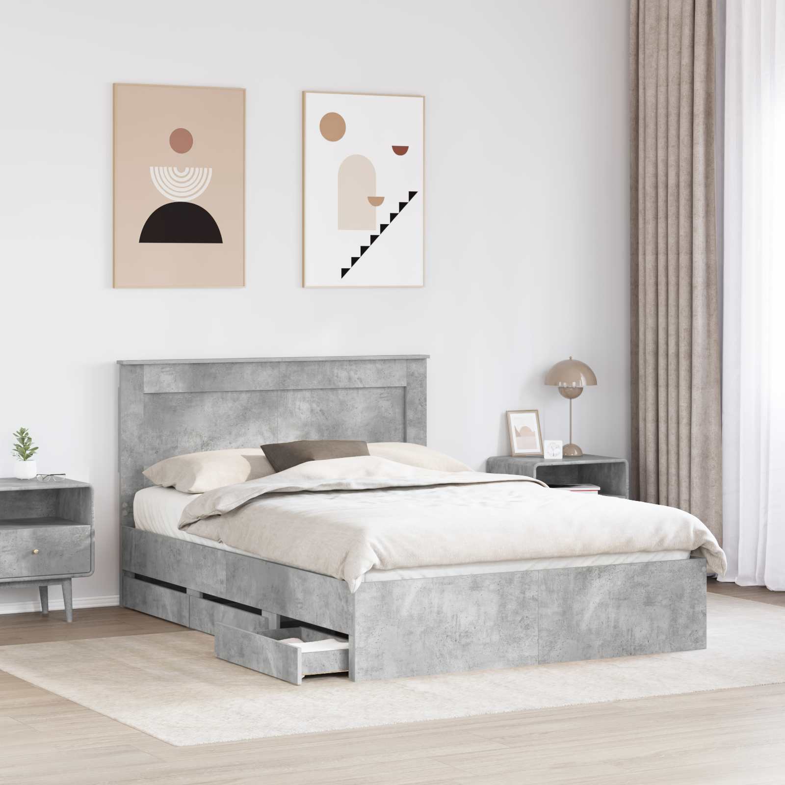 Cadre de lit Gris béton 150 x 200 cm Bois Ingénierie - XIOS