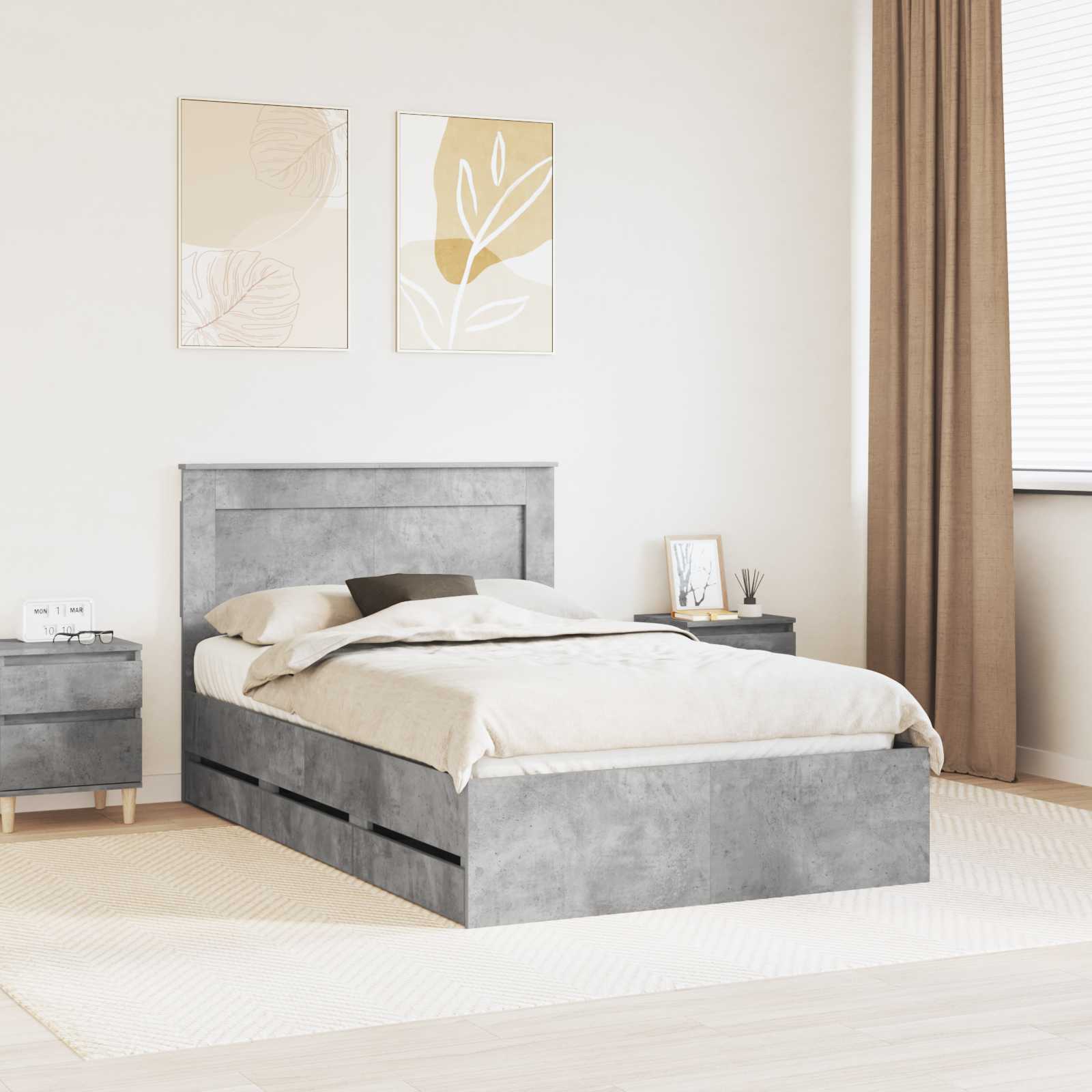 Cadre de lit Gris béton 135 x 190 cm Bois Ingénierie - XIOS