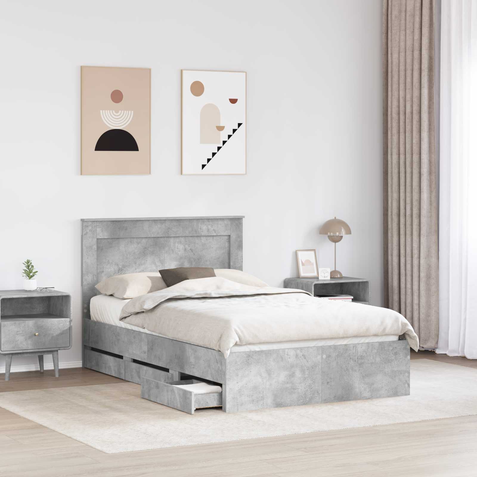 Cadre de lit Gris béton 135 x 190 cm Bois Ingénierie - XIOS