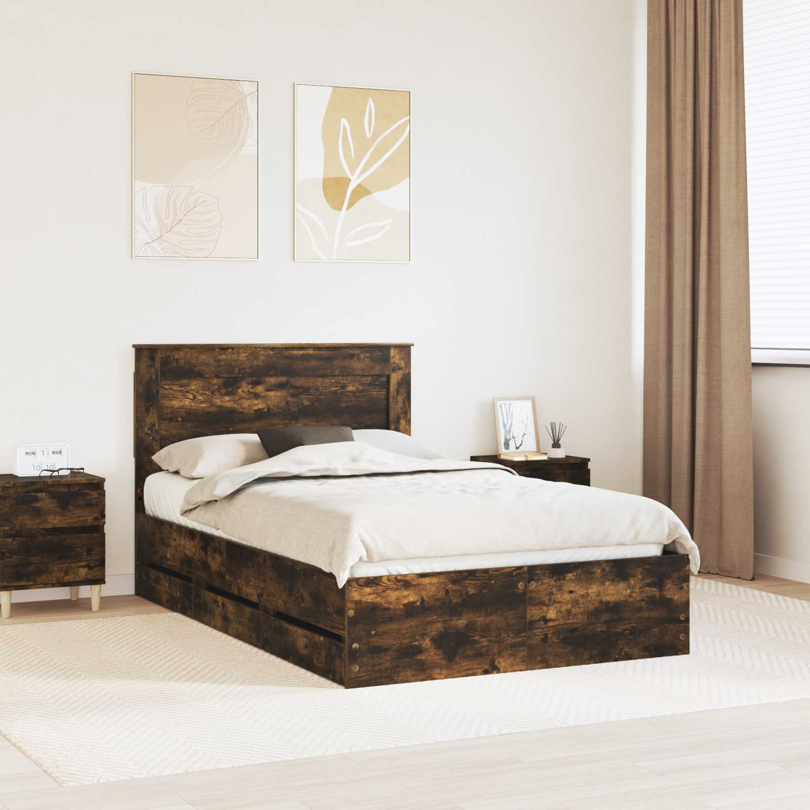 Cadre de lit Chêne fumé 120 x 200 cm Bois Ingénierie - XIOS