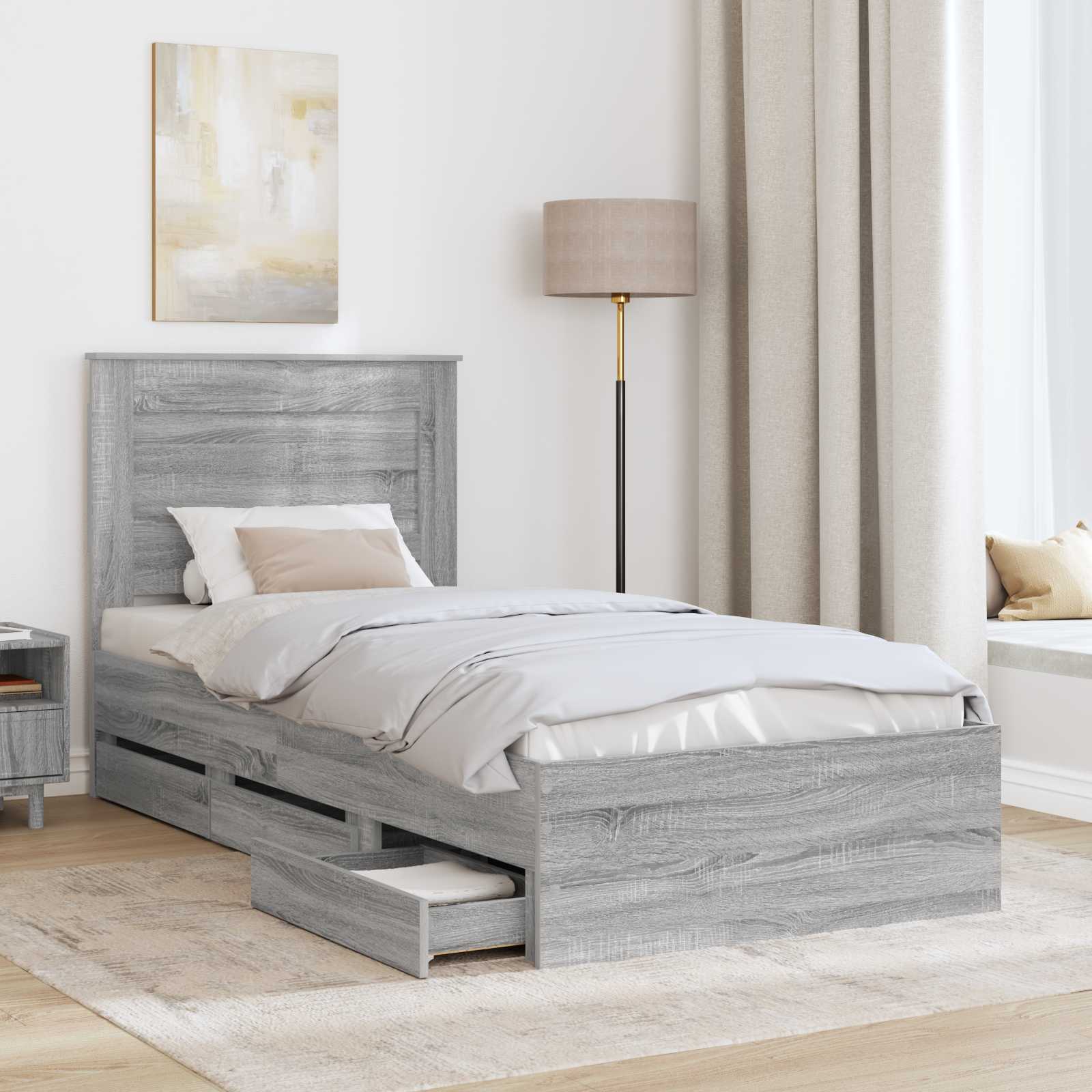 Cadre de lit Gris Sonoma 100 x 200 cm Bois Ingénierie - XIOS