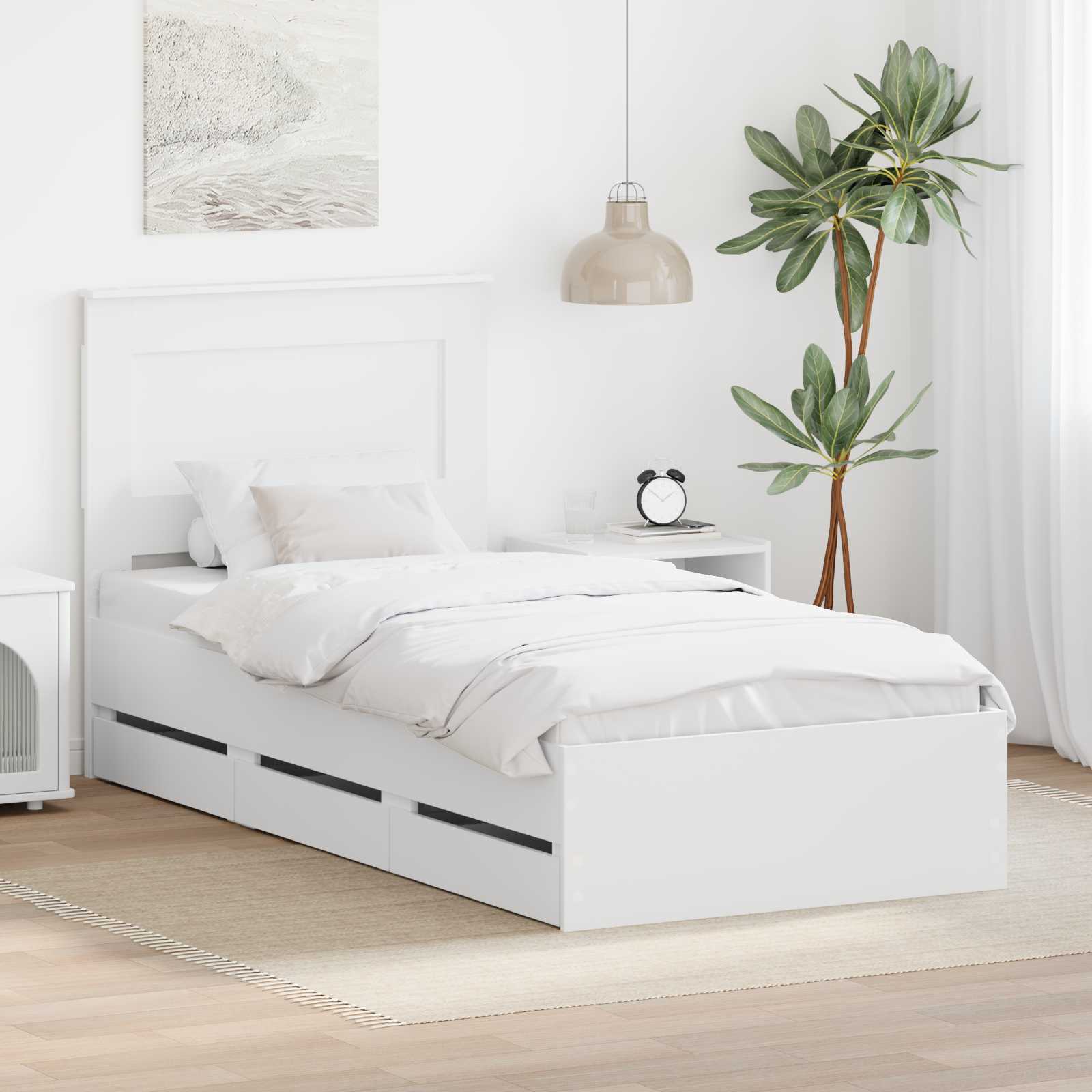 Cadre de lit avec tiroir Blanc 75 x 190 cm Bois Ingénierie - XIOS