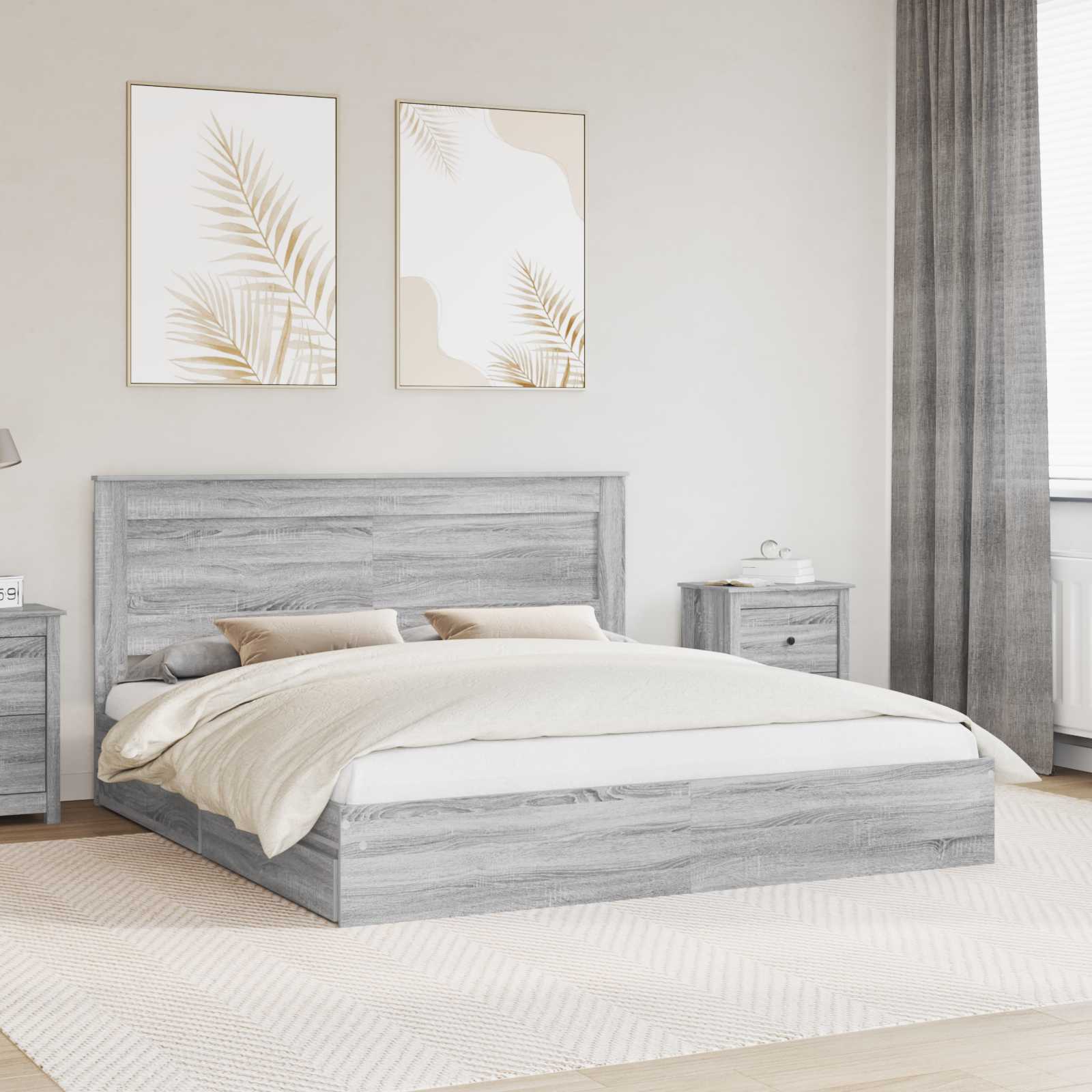 Lit de Rangement Gris Sonoma 200 x 200 cm Bois d'ingénierie