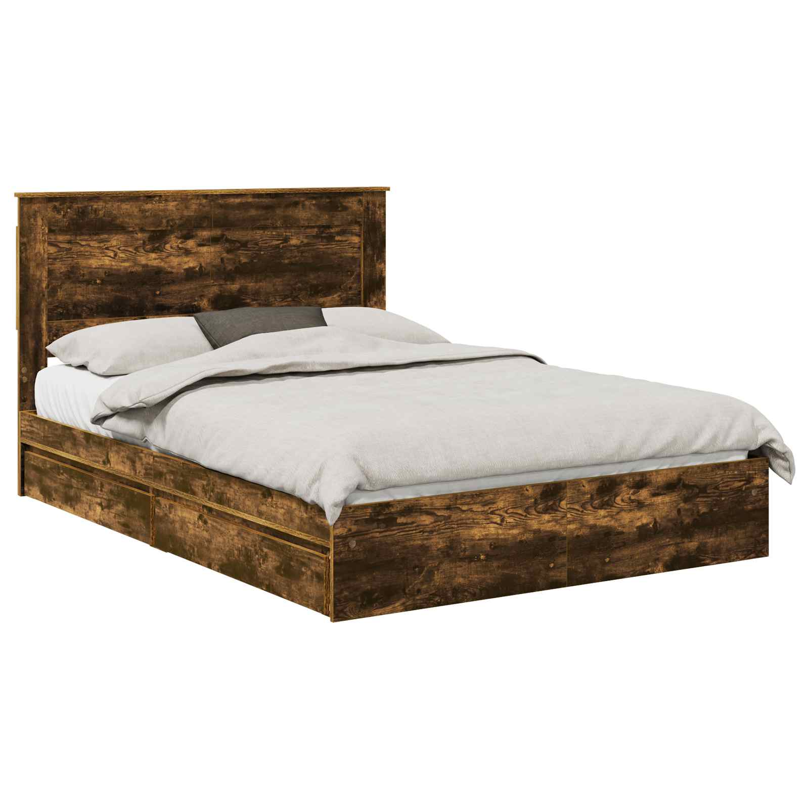 Lit de Rangement Chêne fumé 160 x 200 cm Bois d'ingénierie
