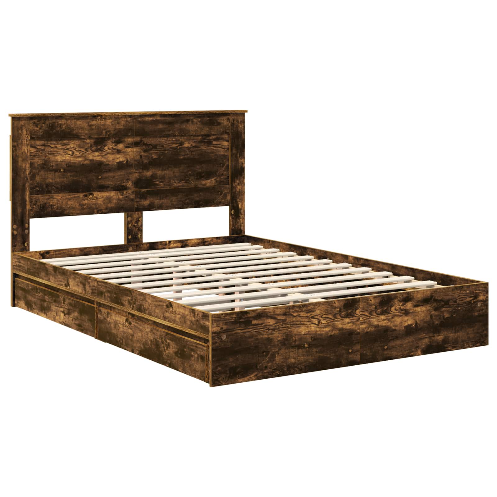 Lit de Rangement Chêne fumé 160 x 200 cm Bois d'ingénierie - XIOS