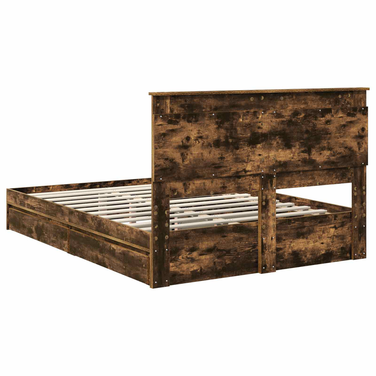 Lit de Rangement Chêne fumé 160 x 200 cm Bois d'ingénierie