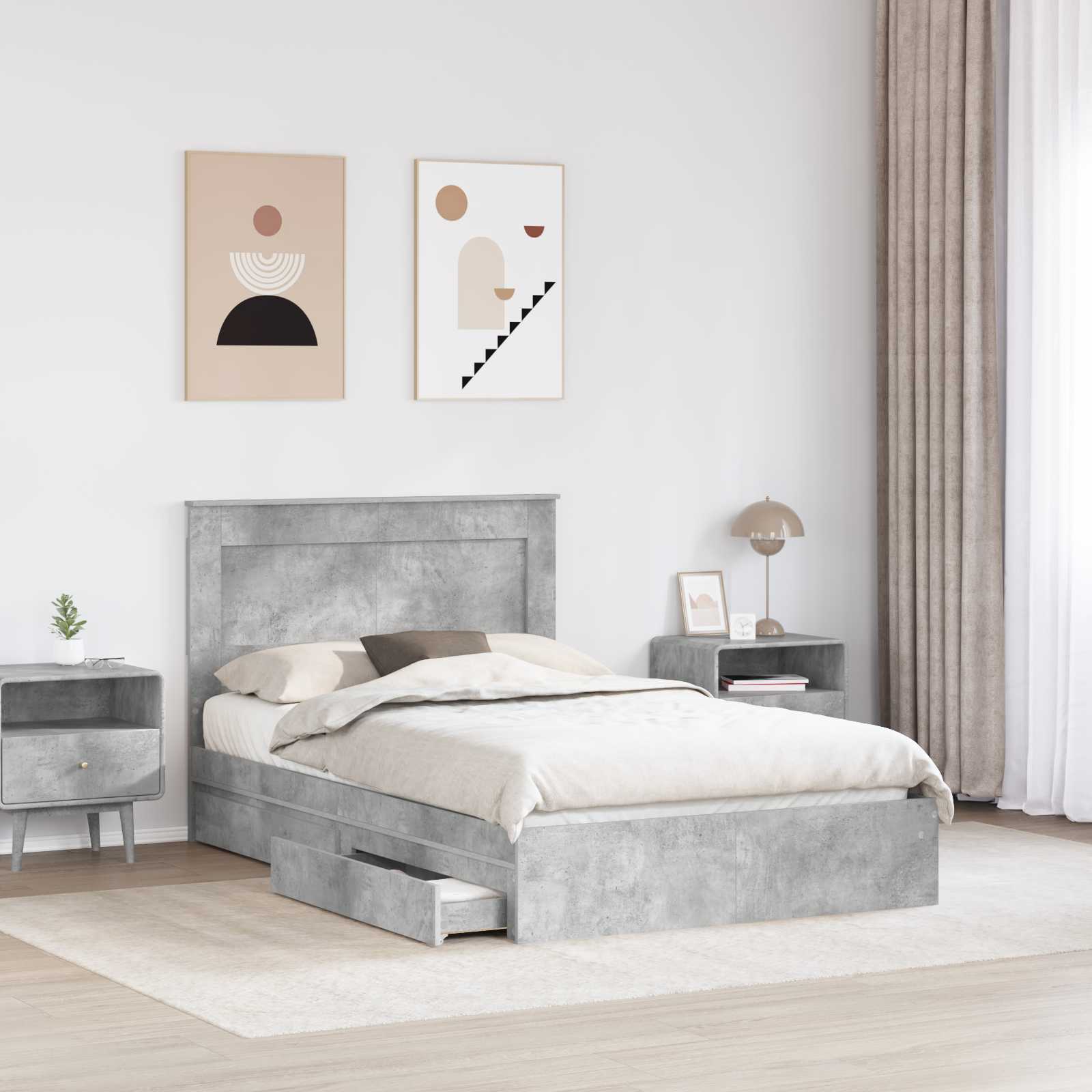 Cadre de lit Gris béton 135 x 190 cm Bois d'ingénierie - XIOS