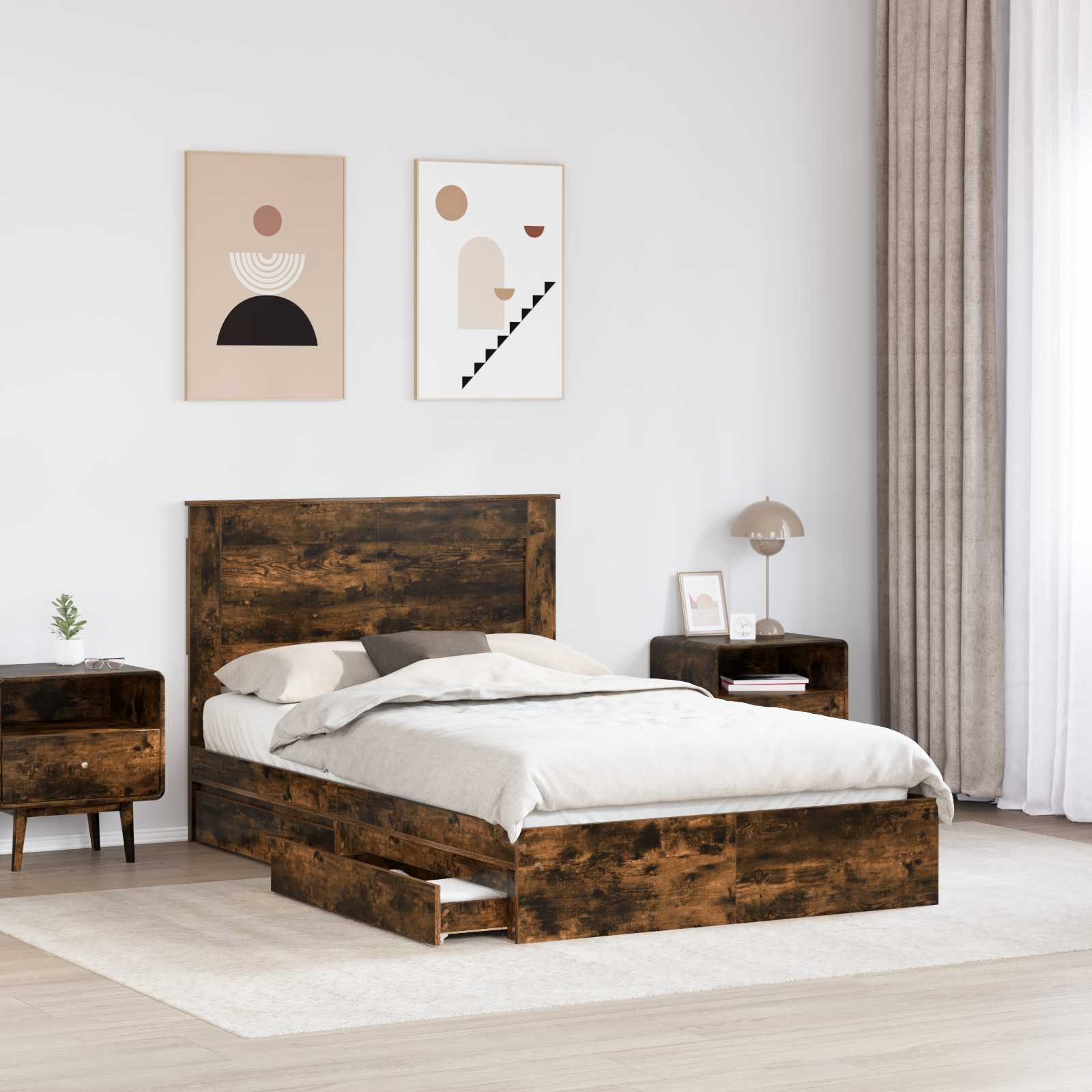 Cadre de lit Chêne fumé 135 x 190 cm Bois d'ingénierie - XIOS
