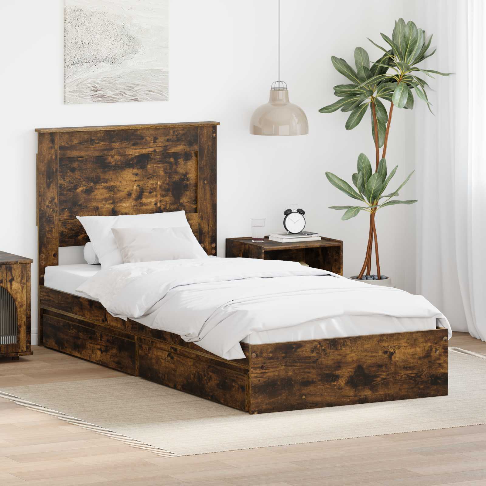 Lit de Rangement Chêne fumé 100 x 200 cm Bois d'ingénierie - XIOS