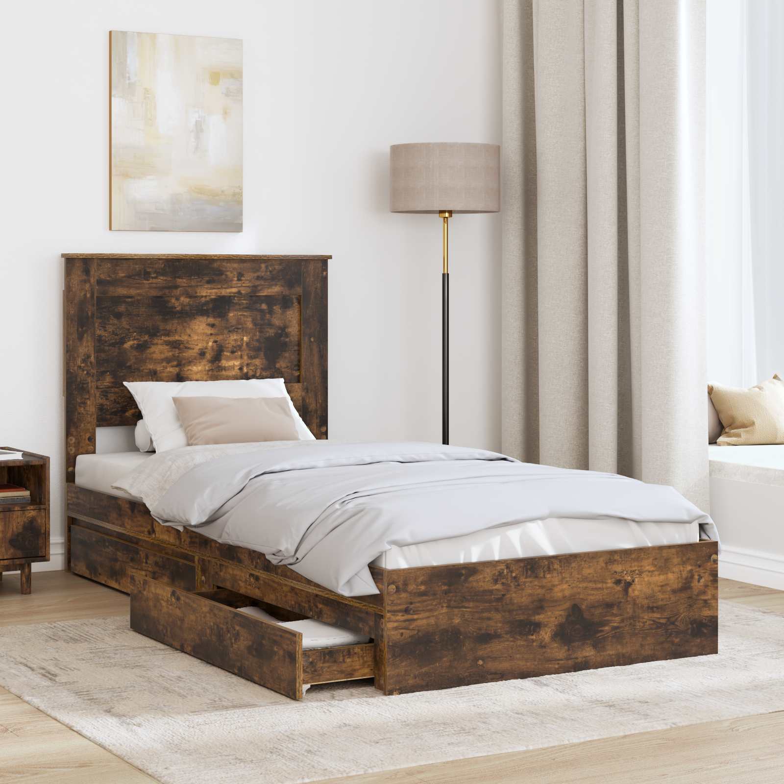 Lit de Rangement Chêne fumé 100 x 200 cm Bois d'ingénierie - XIOS