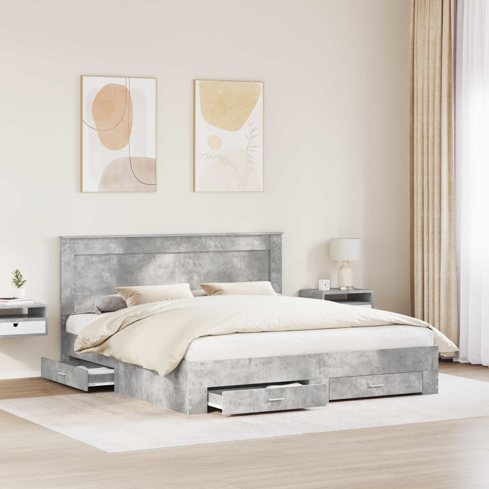 Cadre de lit Gris béton 180 x 200 cm Bois d'ingénierie - XIOS