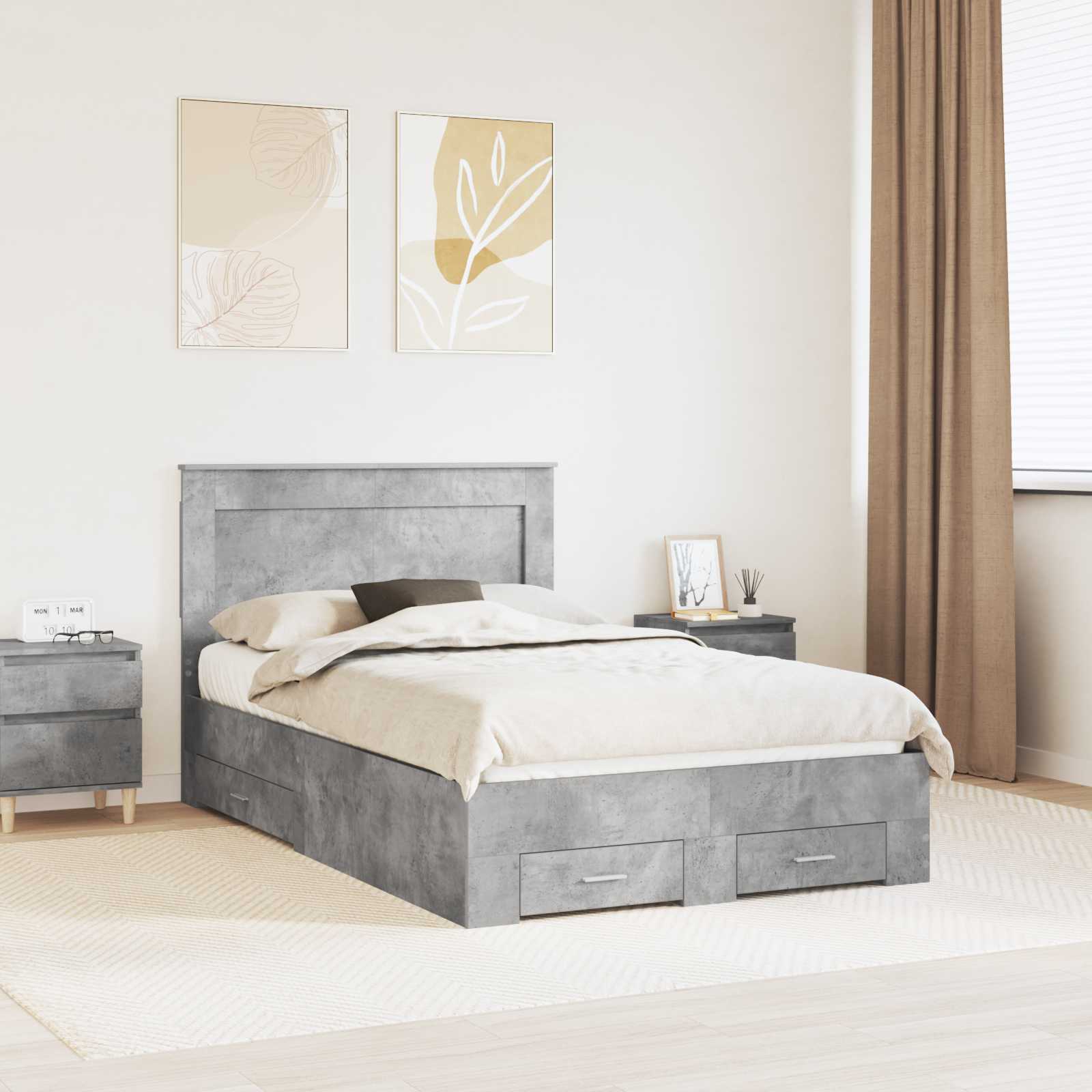 Cadre de lit Gris béton 135 x 190 cm Bois d'ingénierie - XIOS