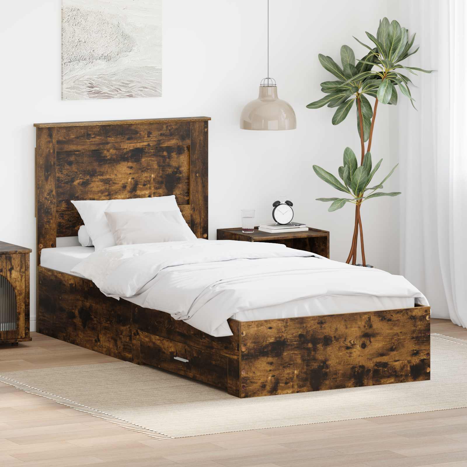 Cadre de lit Chêne fumé 100 x 200 cm Bois d'ingénierie - XIOS