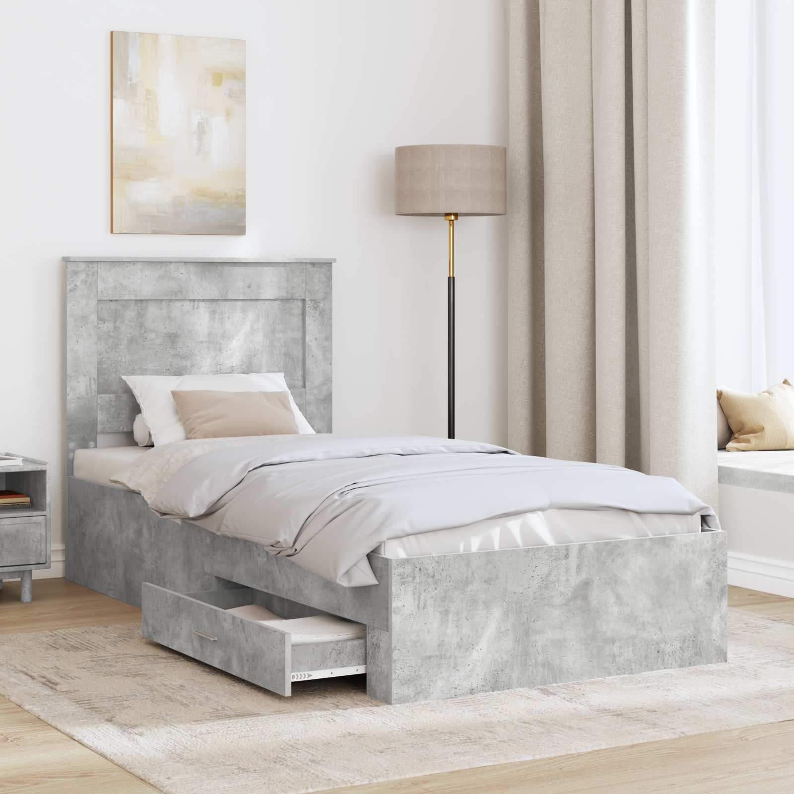 Cadre de lit Gris béton 90 x 200 cm Bois d'ingénierie - XIOS