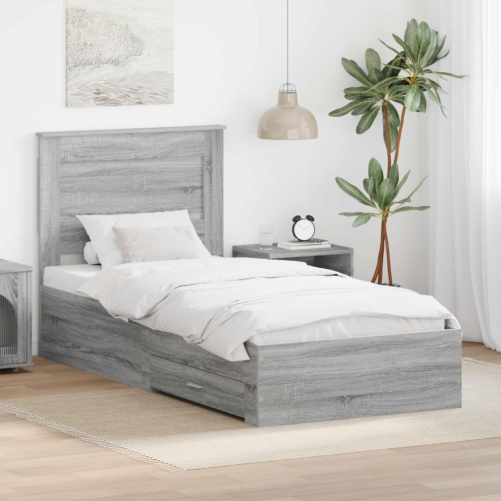 Cadre de lit avec tiroir Sonoma Gris et Argent 75 x 190 cm - XIOS