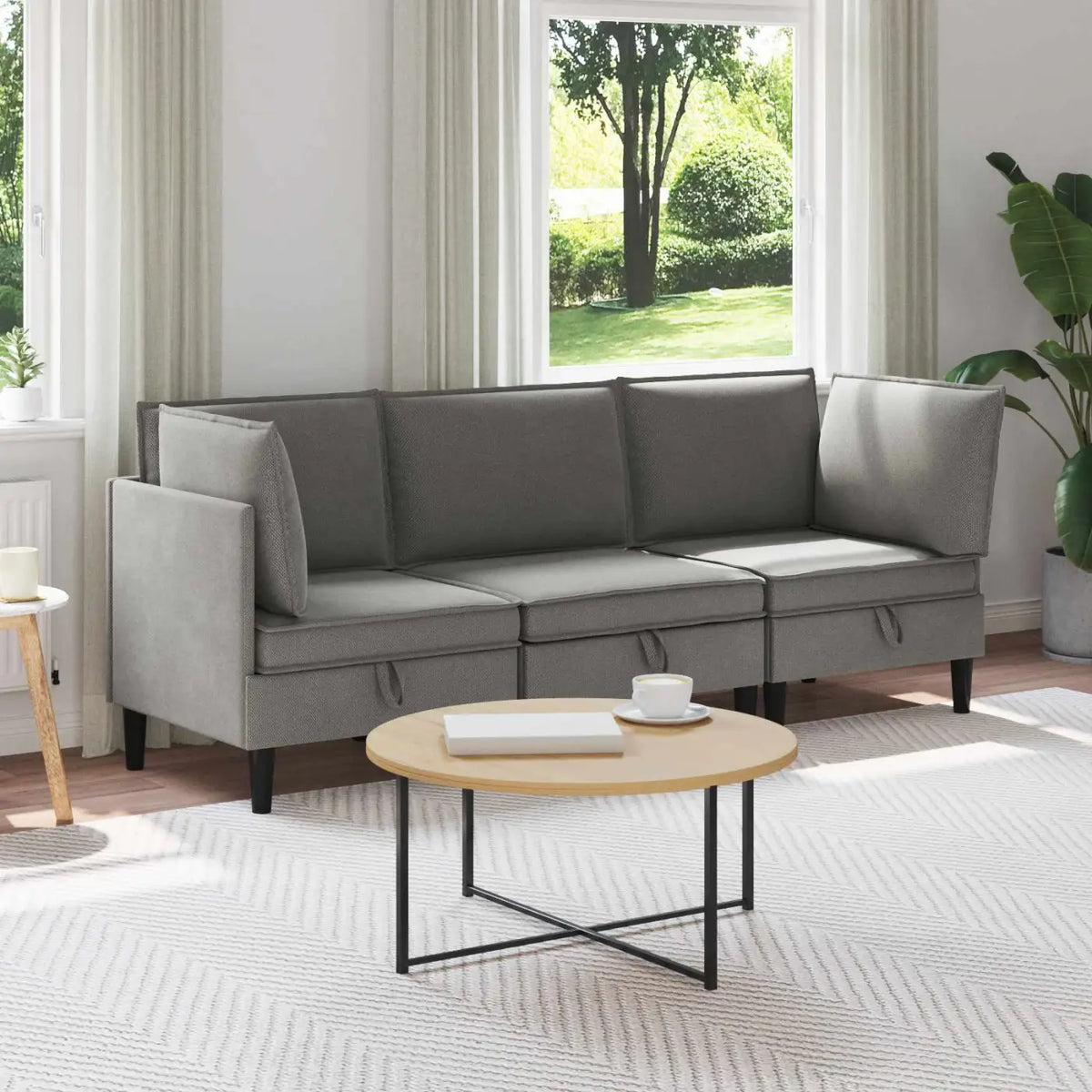 Ensemble de meubles pour le salon 3 pc Gris foncé Tissu - XIOS