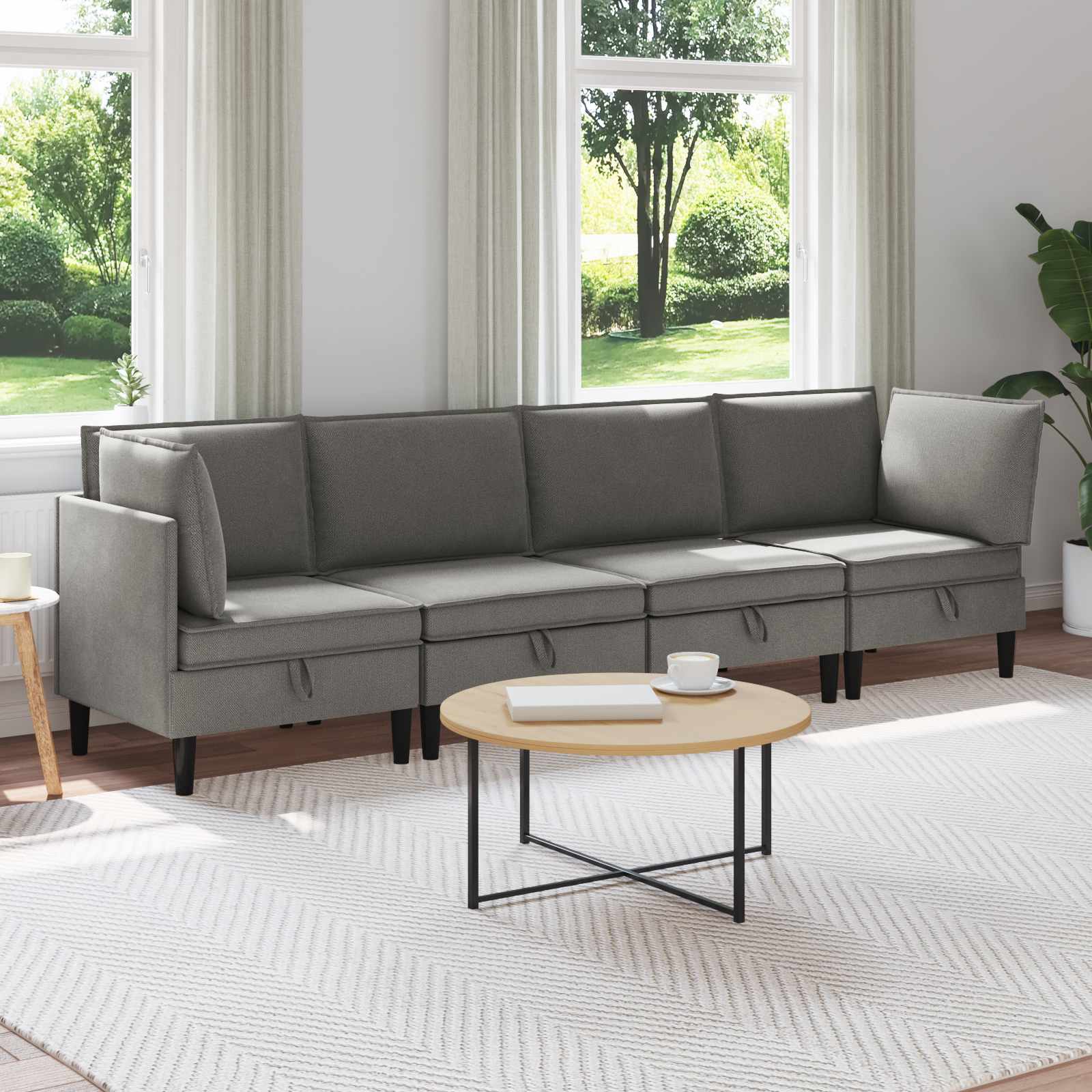 Ensemble de meubles pour le salon 4 pc Gris foncé Tissu