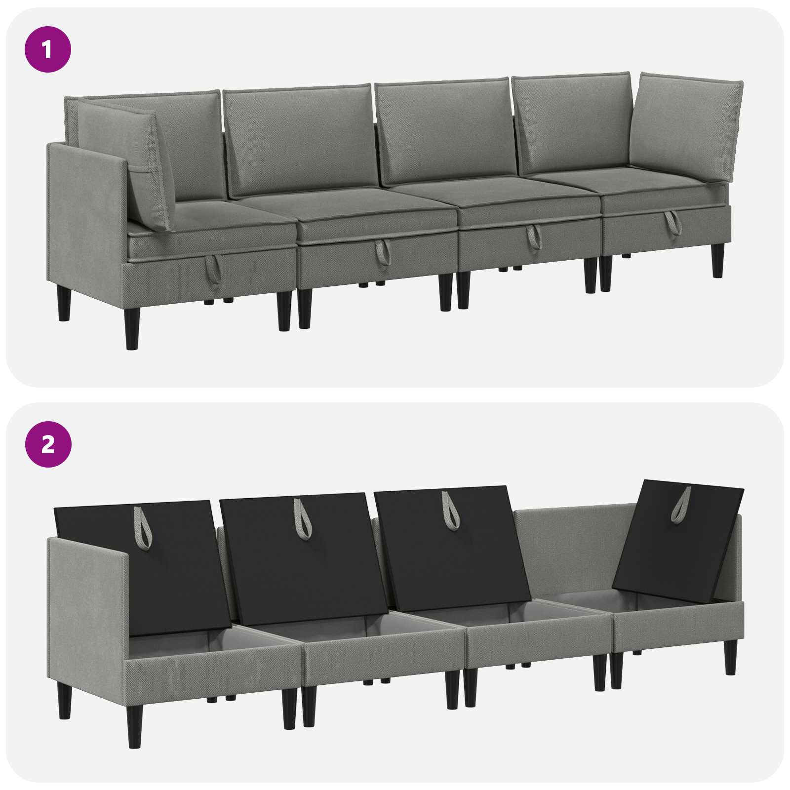 Ensemble de meubles pour le salon 4 pc Gris foncé Tissu