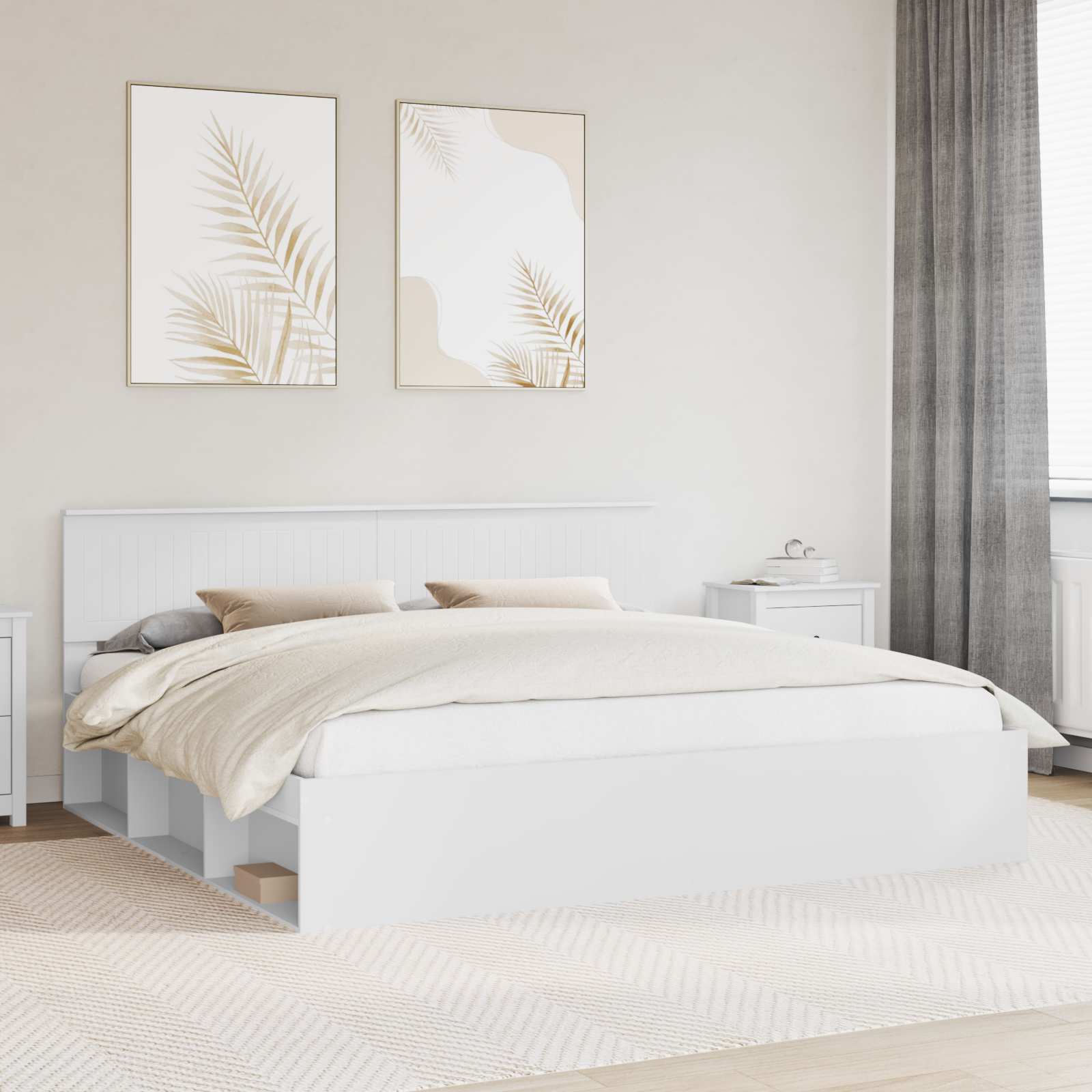 Cadre de lit avec tête de lit Blanc 200 x 200 cm Pin massif - XIOS