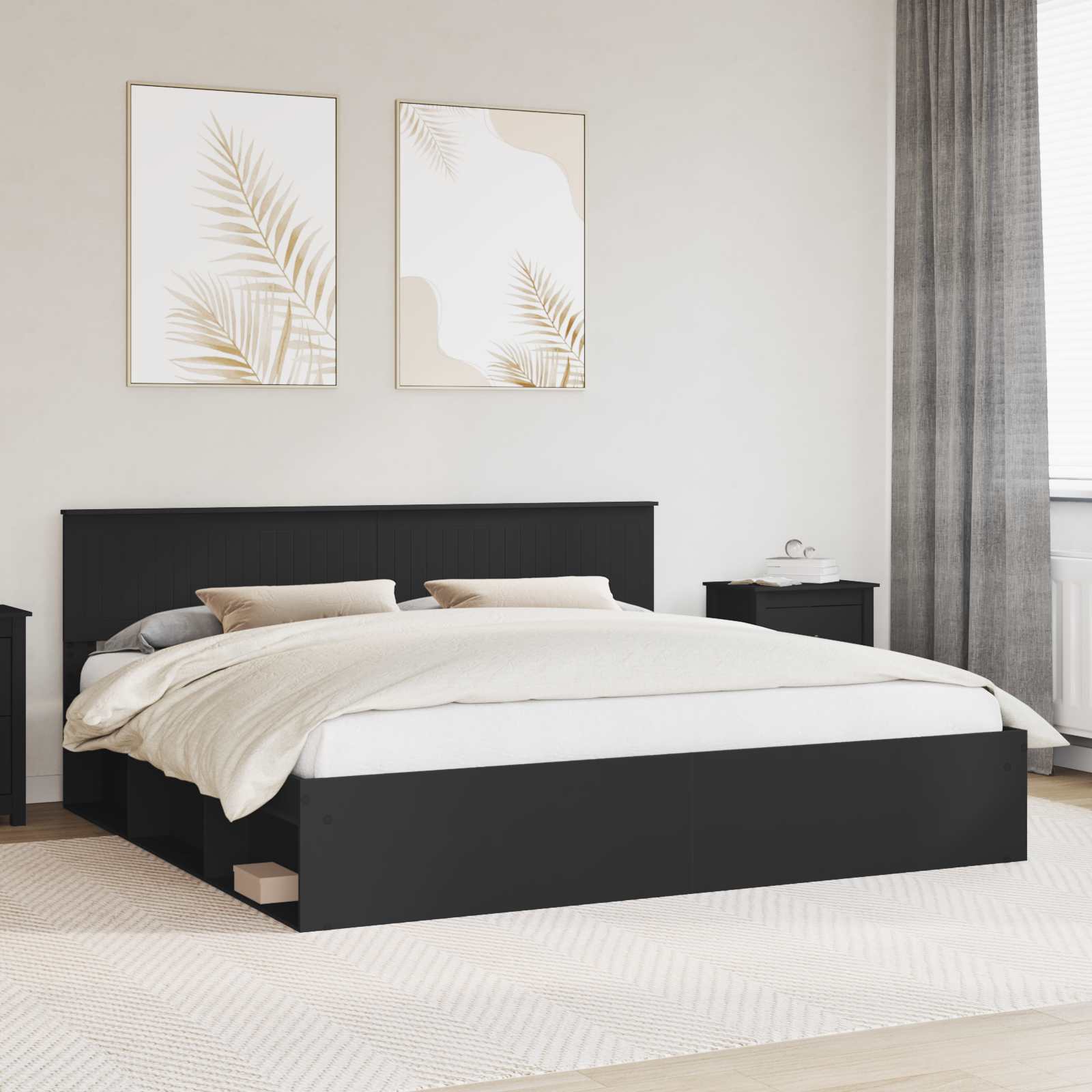 Cadre de lit avec tête de lit Noir 200 x 200 cm Pin massif - XIOS