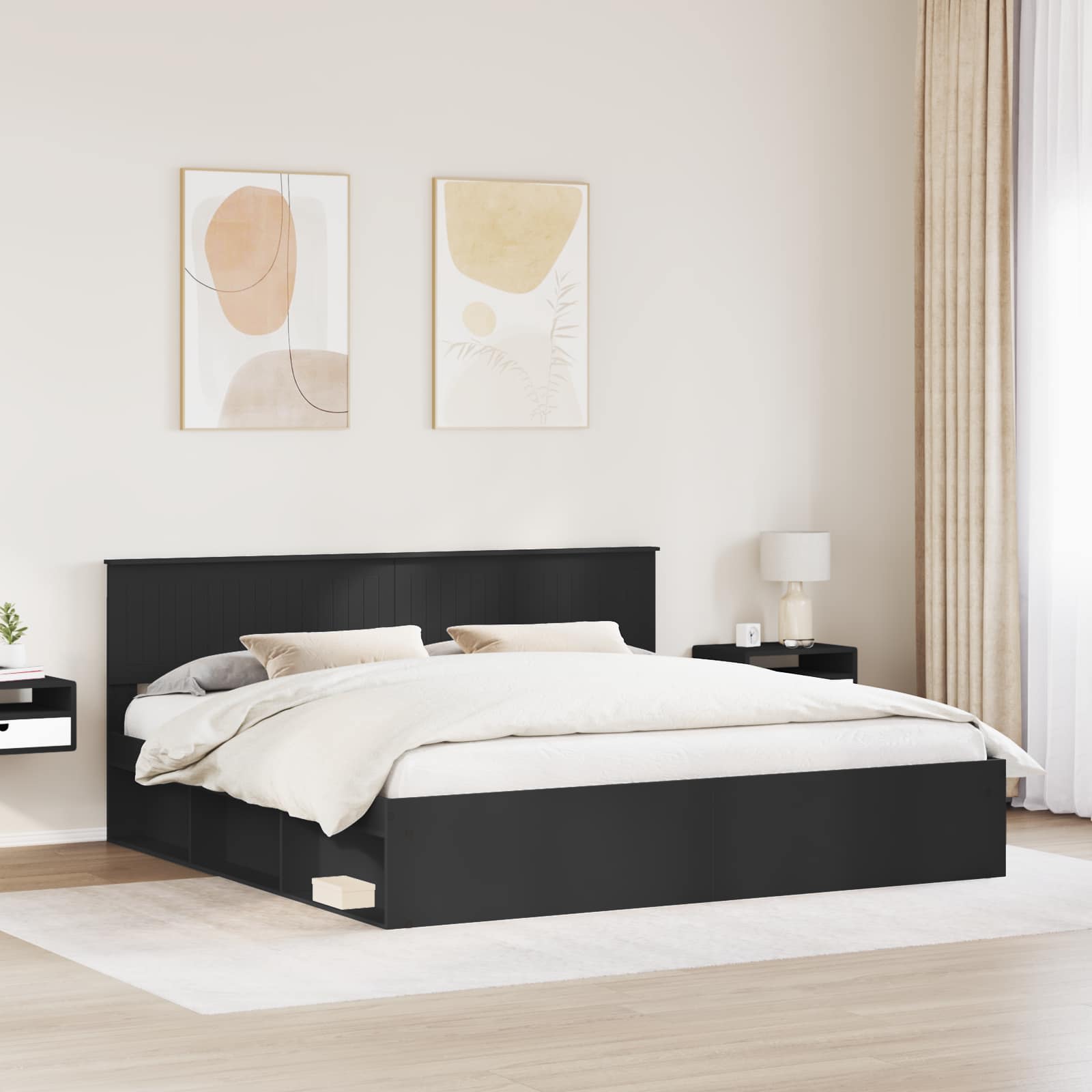 Cadre de lit avec tête de lit Noir 200 x 200 cm Pin massif - XIOS