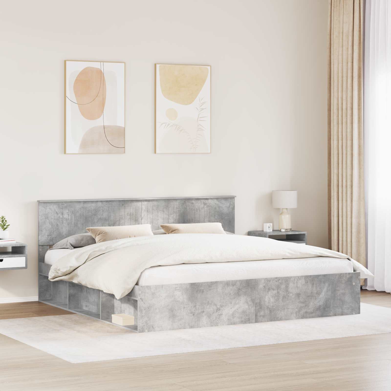 Cadre de lit avec tête de lit Béton 200 x 200 cm Pin massif - XIOS