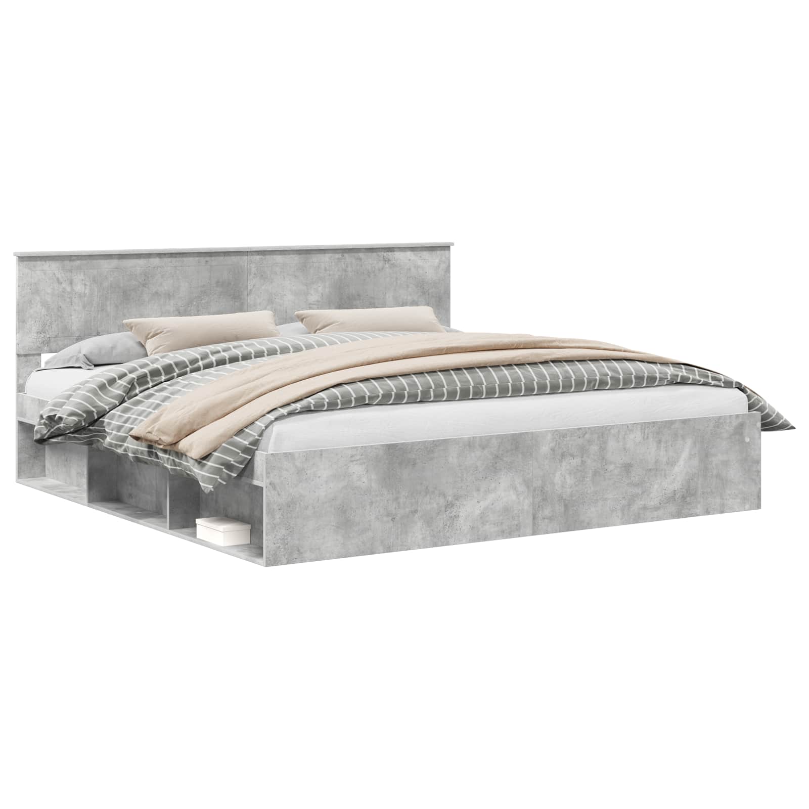 Cadre de lit avec tête de lit Béton 200 x 200 cm Pin massif - XIOS