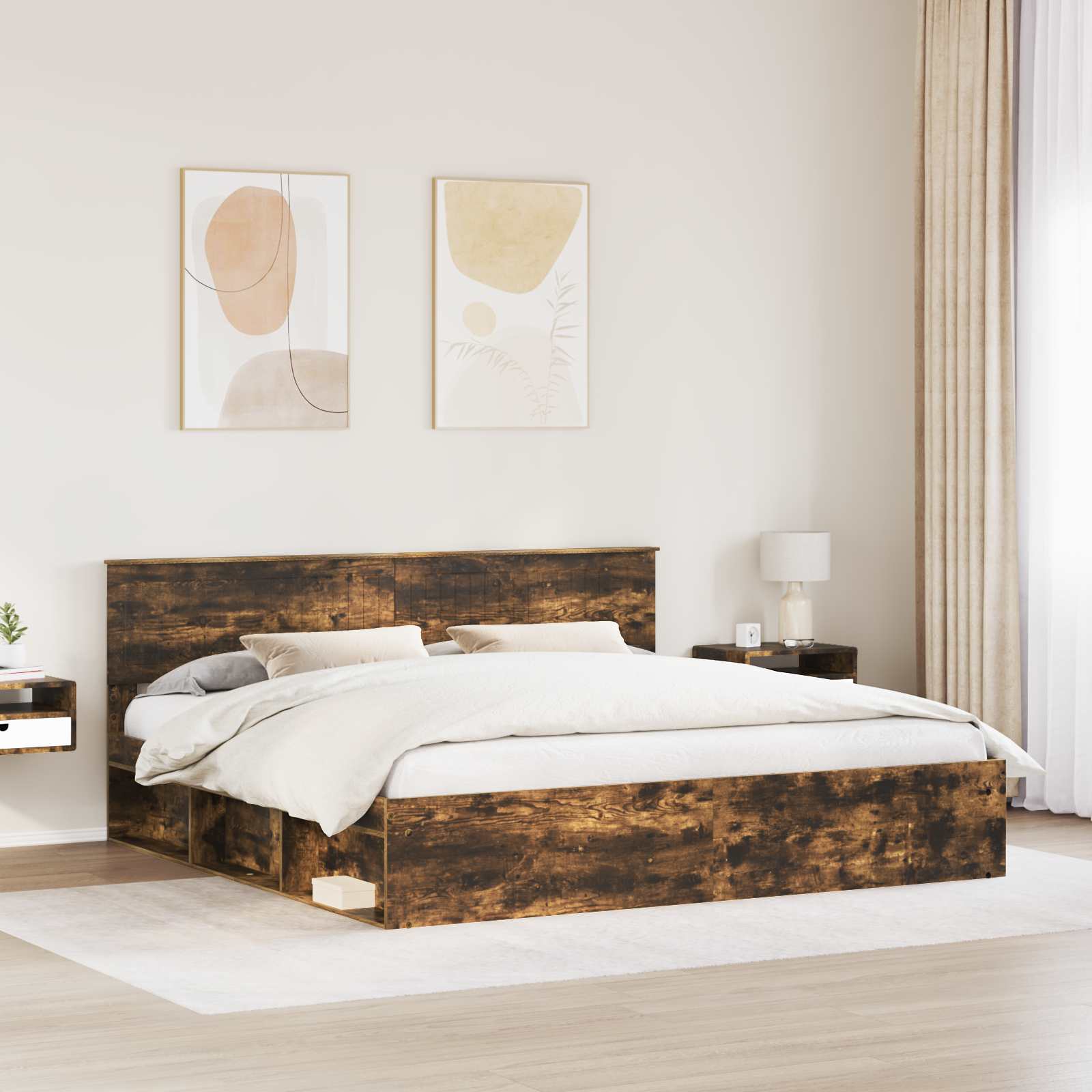 Cadre de lit Chêne fumé 200 x 200 cm Pin massif
