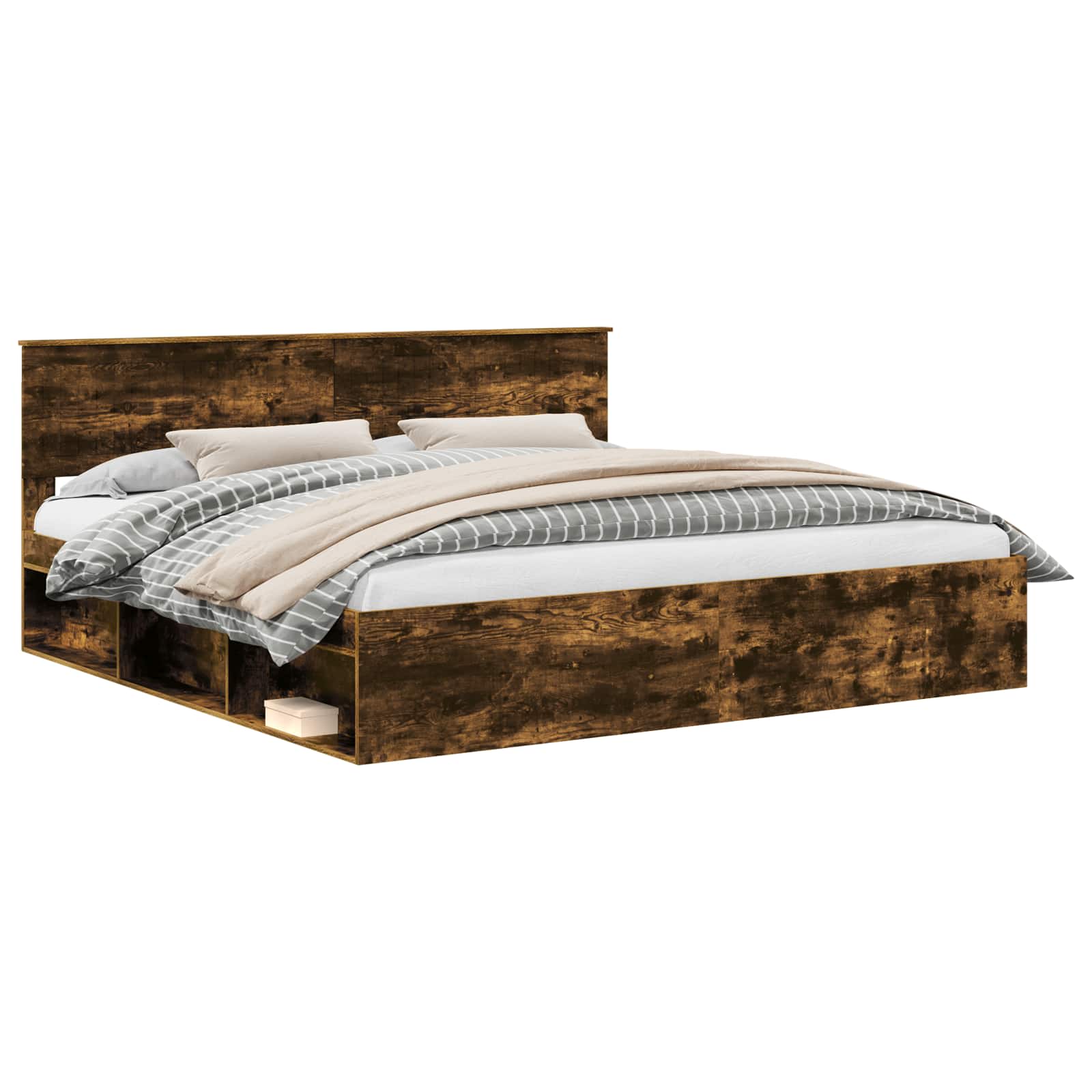 Cadre de lit Chêne fumé 200 x 200 cm Pin massif - XIOS