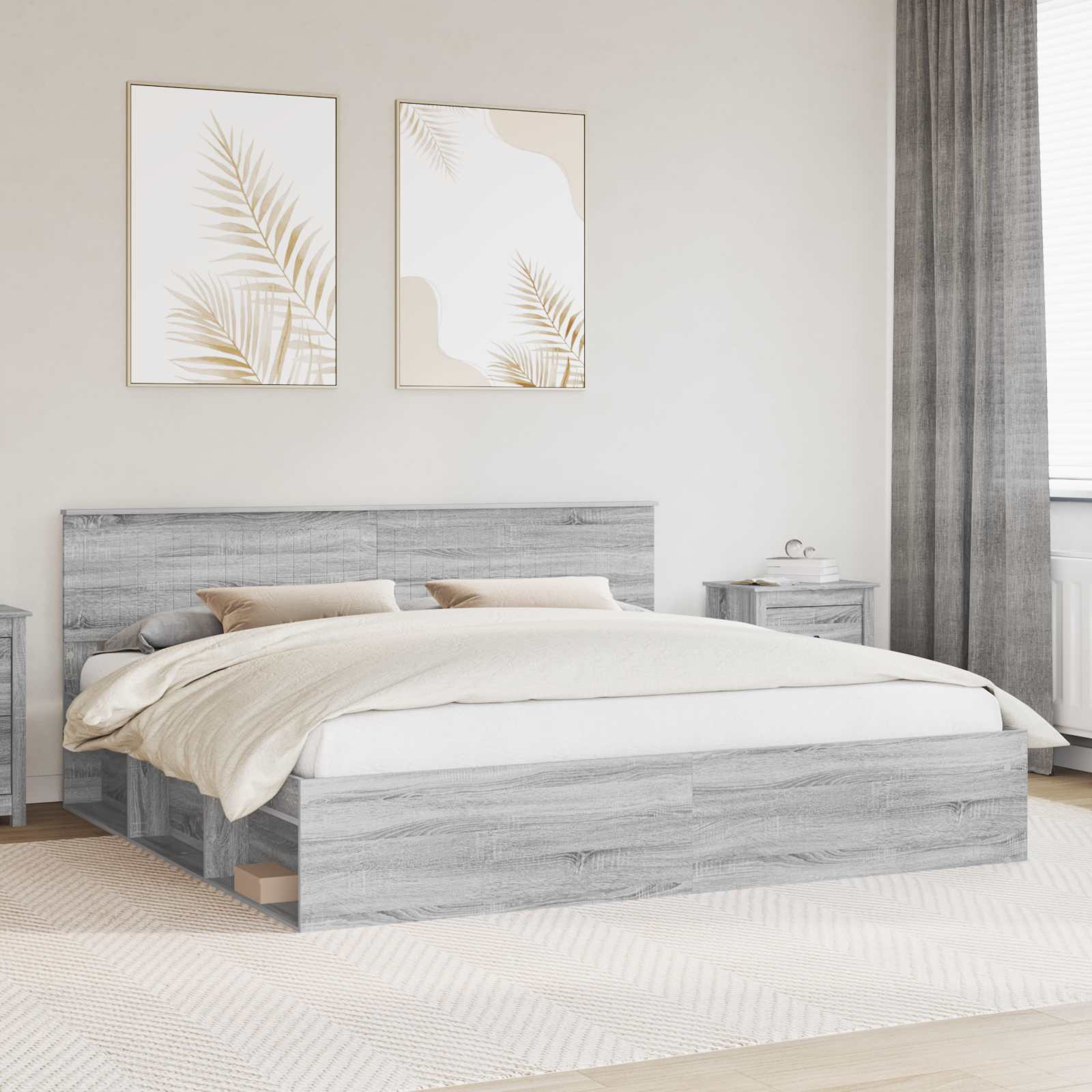 Cadre de lit Gris Sonoma 200 x 200 cm Pin massif - XIOS