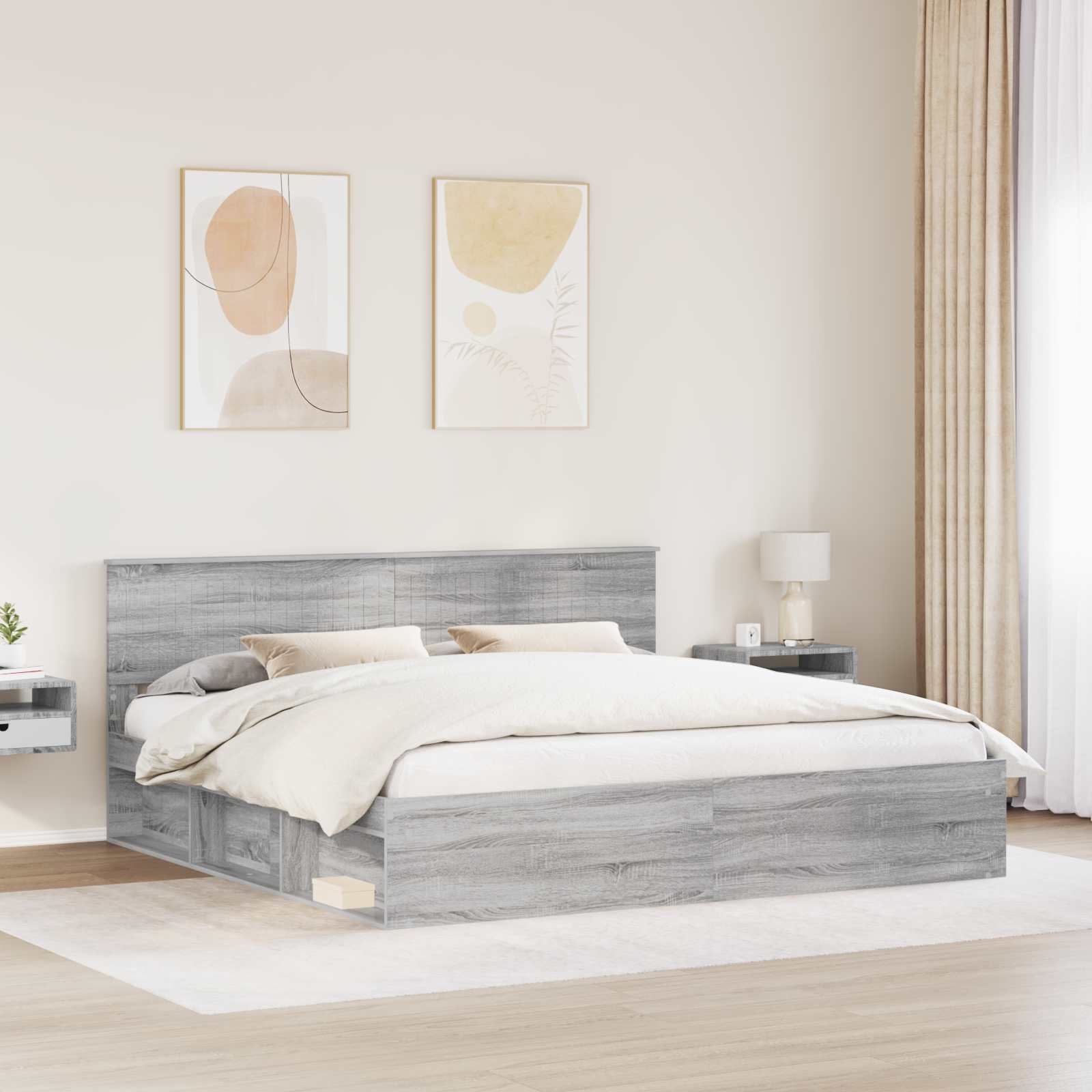 Cadre de lit Gris Sonoma 200 x 200 cm Pin massif - XIOS