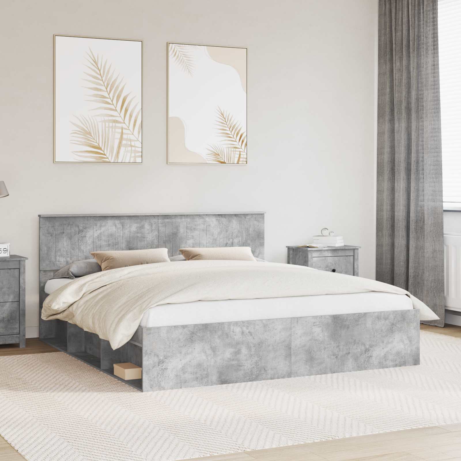 Cadre de lit avec tête de lit Béton 180 x 200 cm Pin massif - XIOS