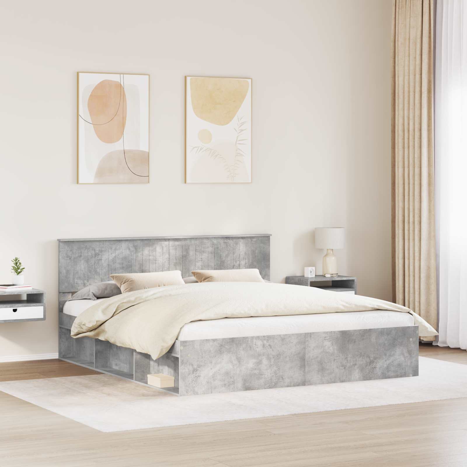 Cadre de lit avec tête de lit Béton 180 x 200 cm Pin massif - XIOS