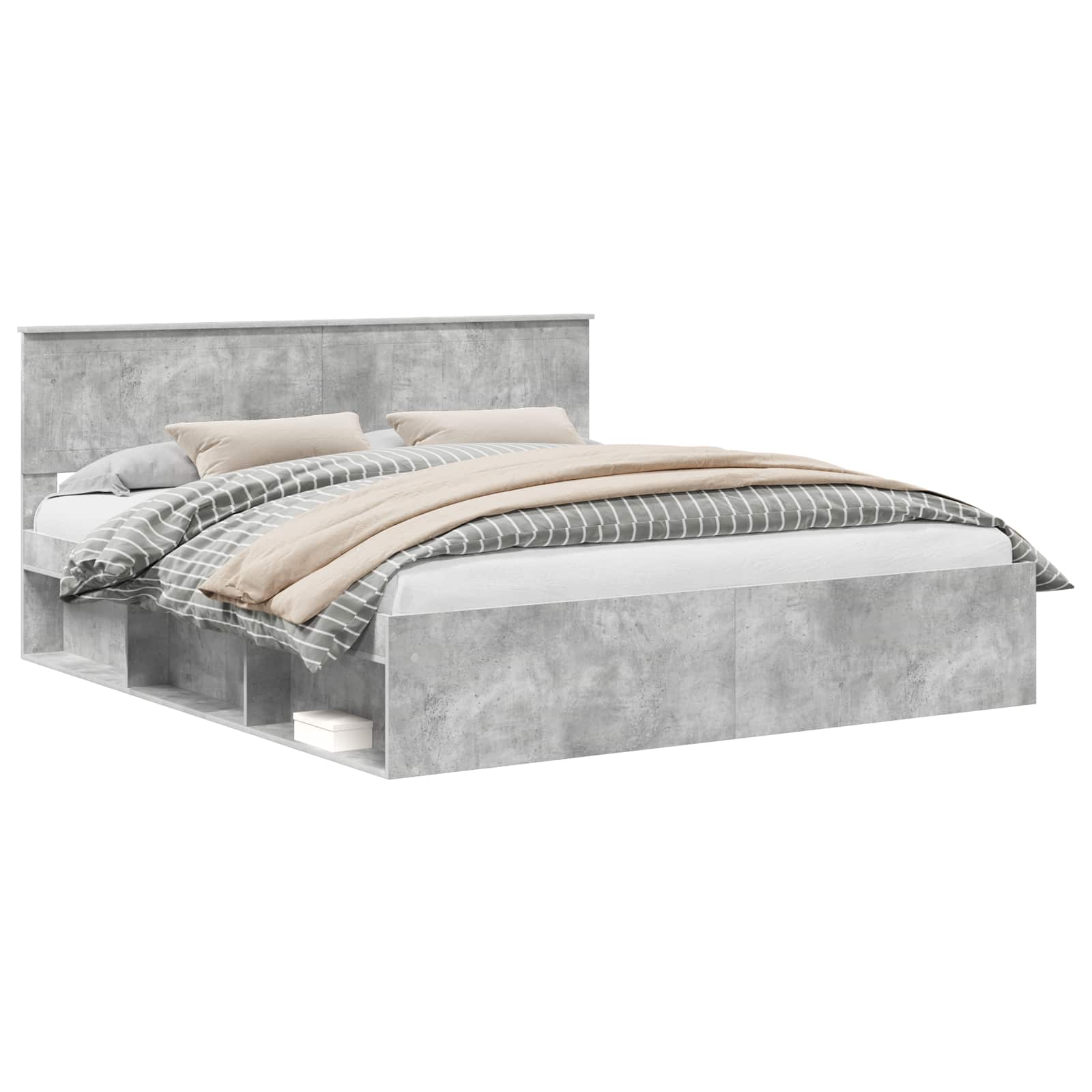 Cadre de lit avec tête de lit Béton 180 x 200 cm Pin massif - XIOS