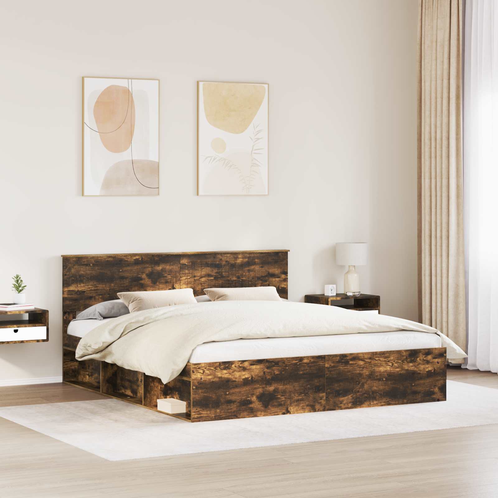 Cadre de lit Chêne fumé 180 x 200 cm Pin massif - XIOS
