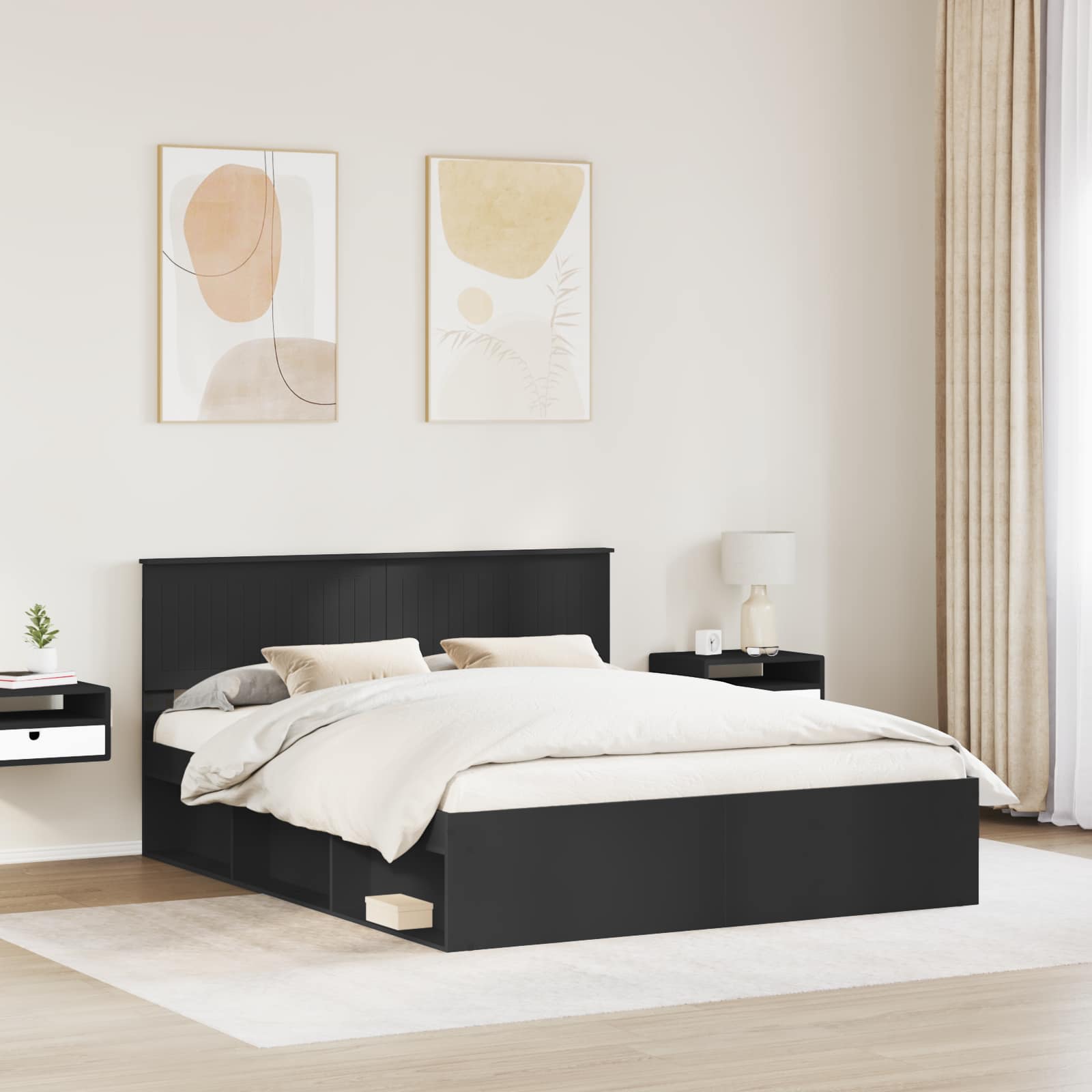 Cadre de lit avec tête de lit Noir 160 x 200 cm Pin massif - XIOS