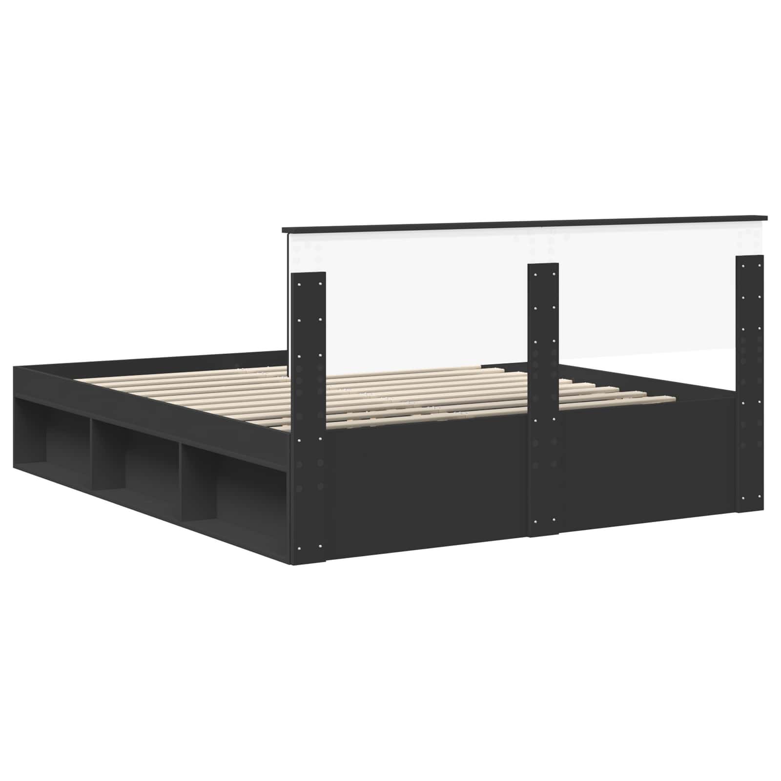 Cadre de lit avec tête de lit Noir 160 x 200 cm Pin massif - XIOS