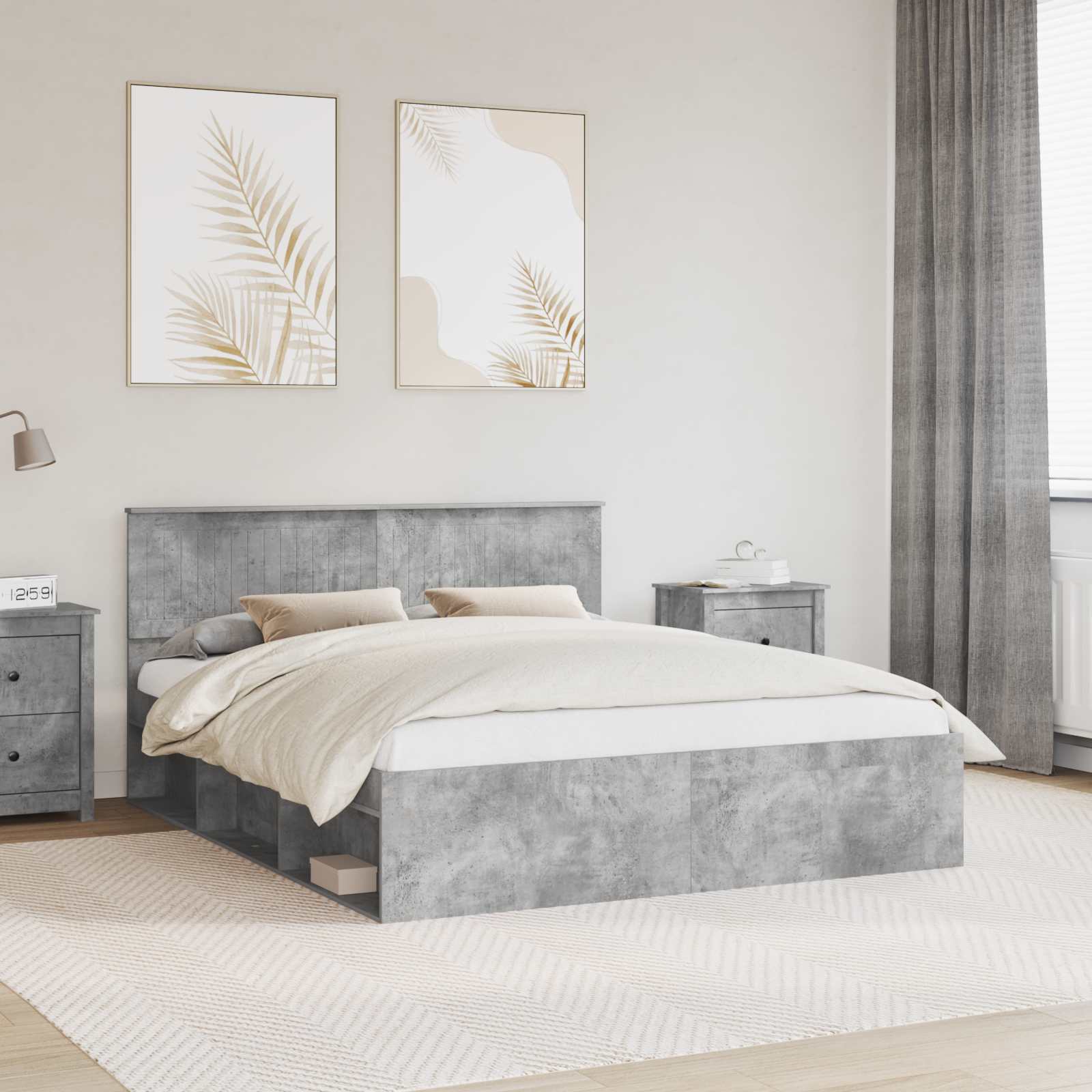 Cadre de lit avec tête de lit Béton 160 x 200 cm Pin massif - XIOS
