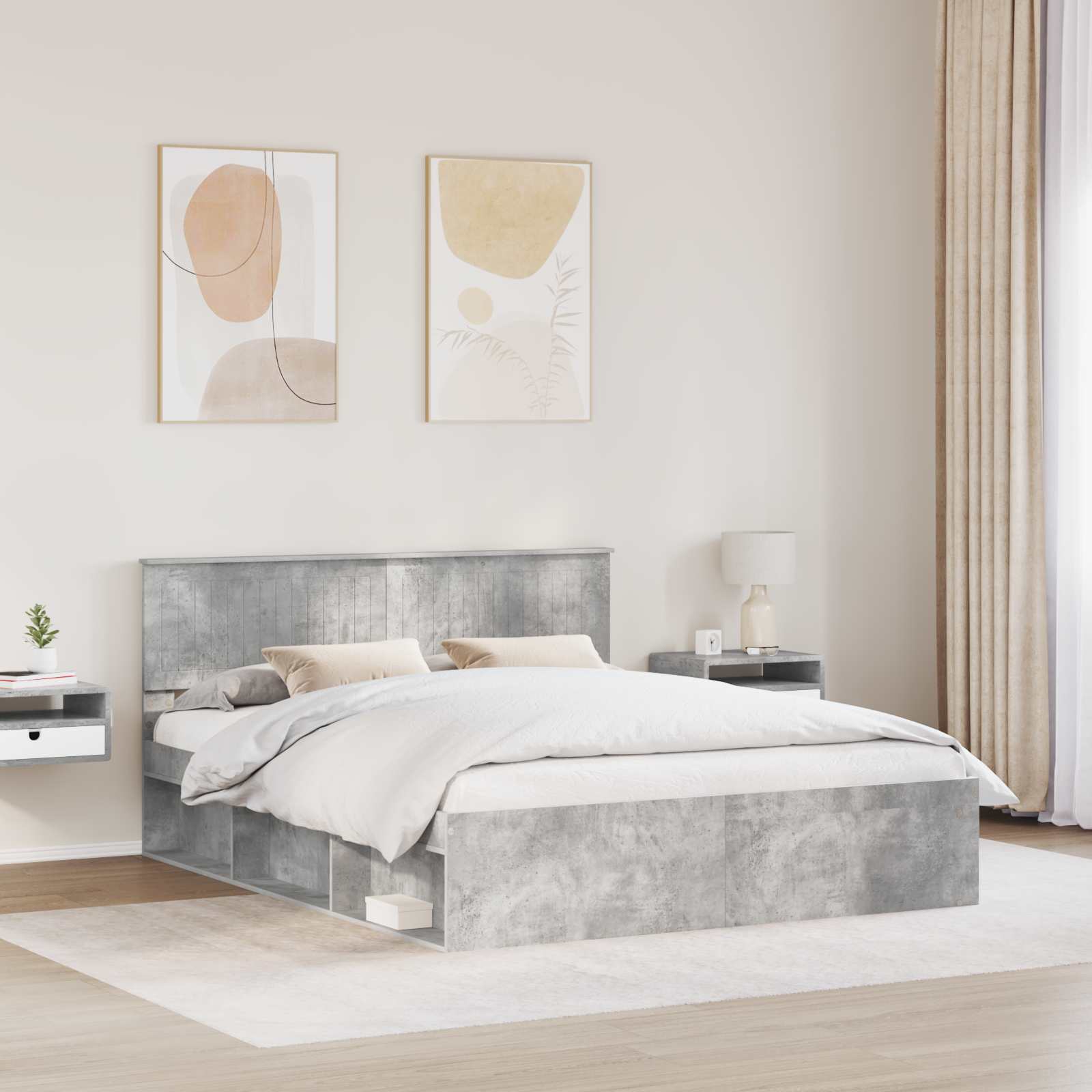 Cadre de lit avec tête de lit Béton 160 x 200 cm Pin massif - XIOS