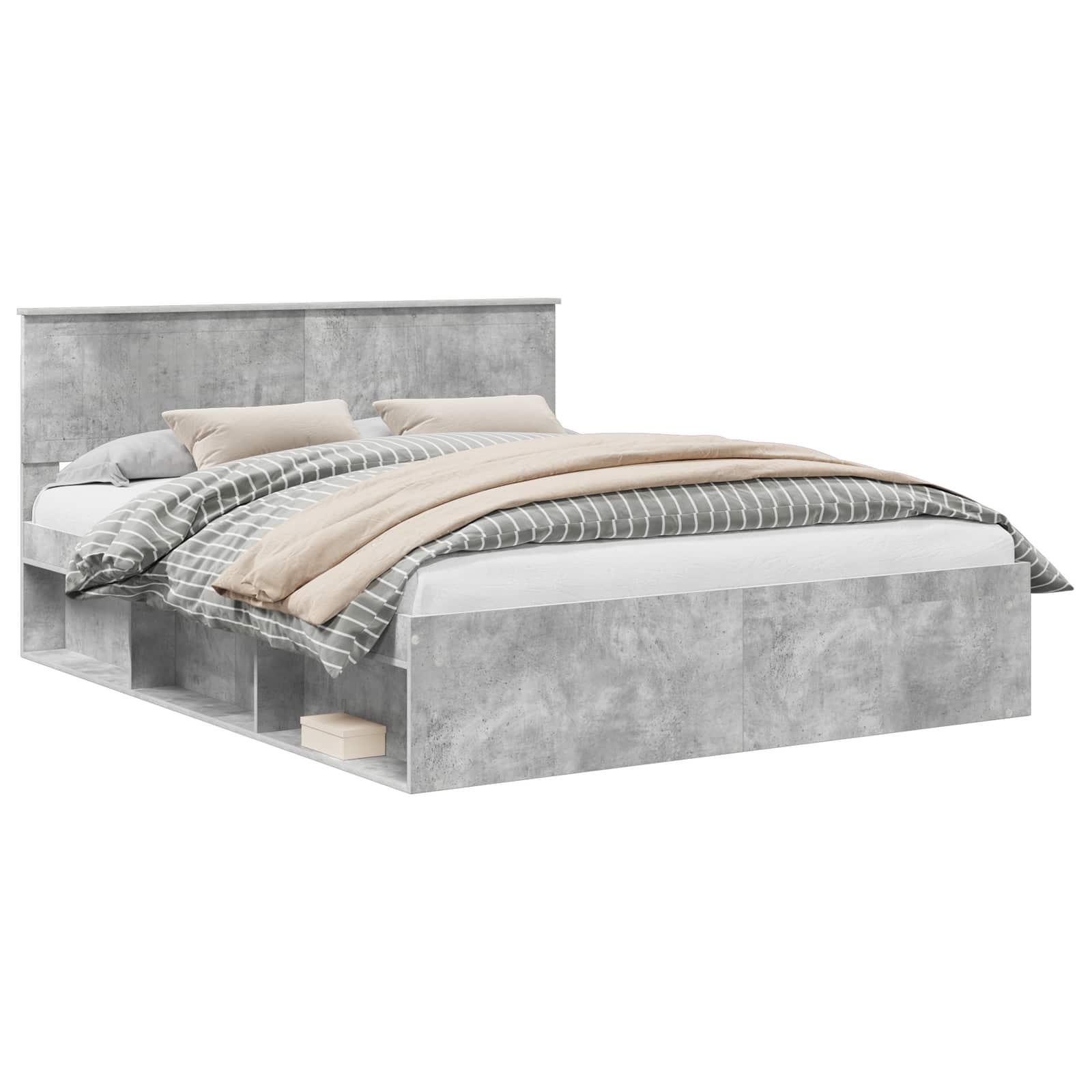 Cadre de lit avec tête de lit Béton 160 x 200 cm Pin massif - XIOS