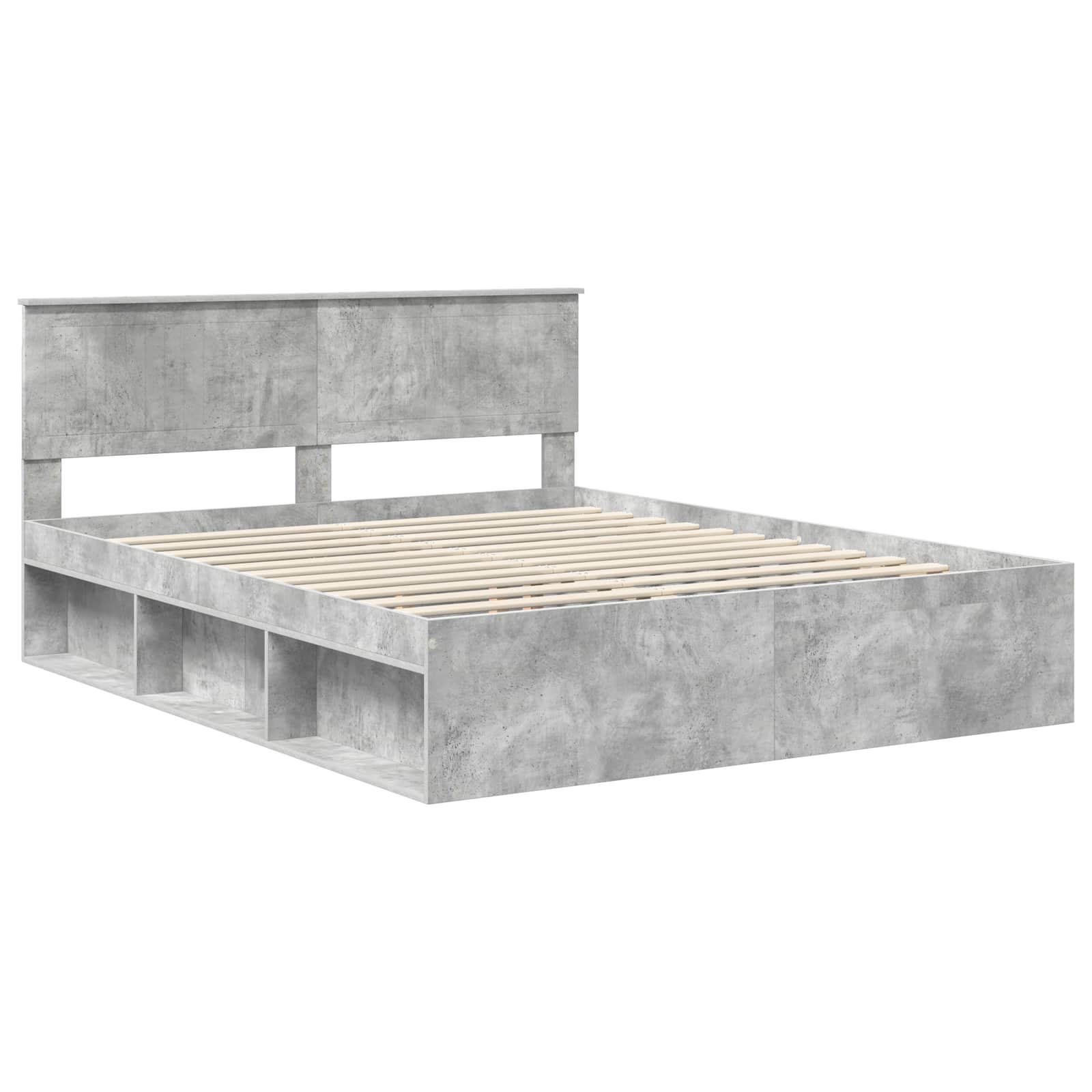 Cadre de lit avec tête de lit Béton 160 x 200 cm Pin massif - XIOS