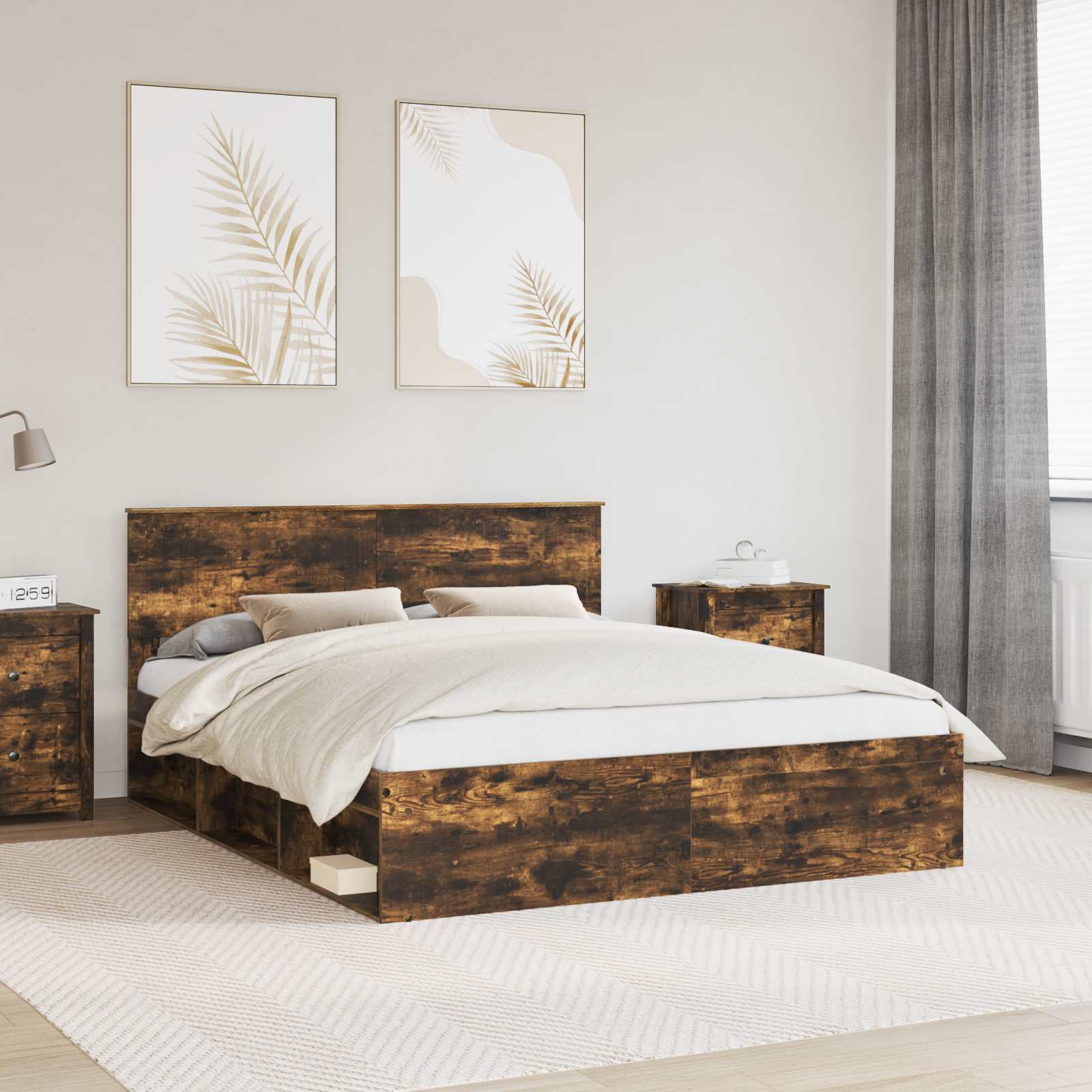 Cadre de lit Chêne fumé 160 x 200 cm Pin massif - XIOS