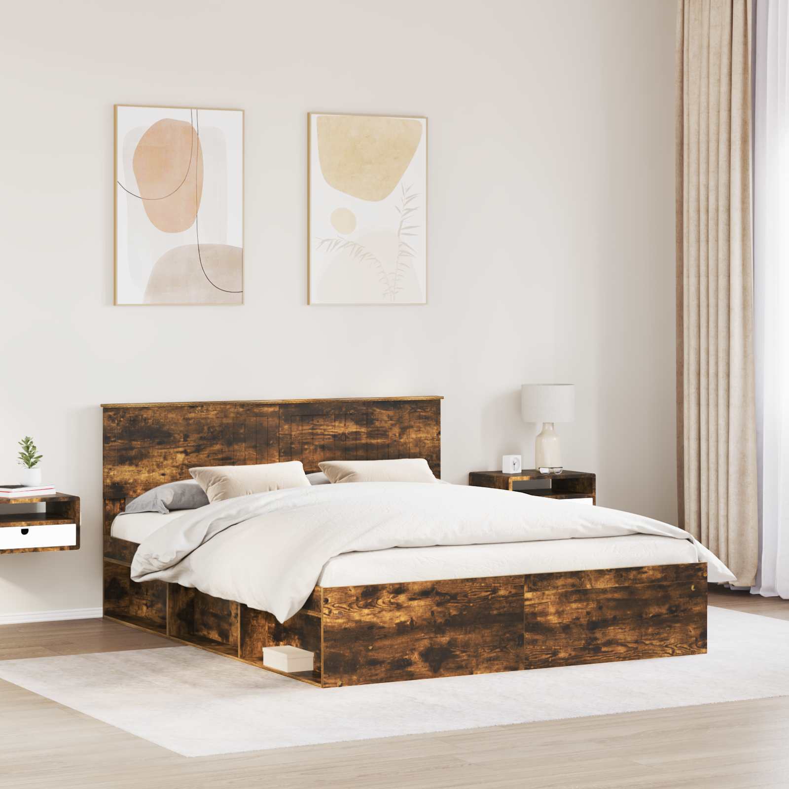 Cadre de lit Chêne fumé 160 x 200 cm Pin massif - XIOS