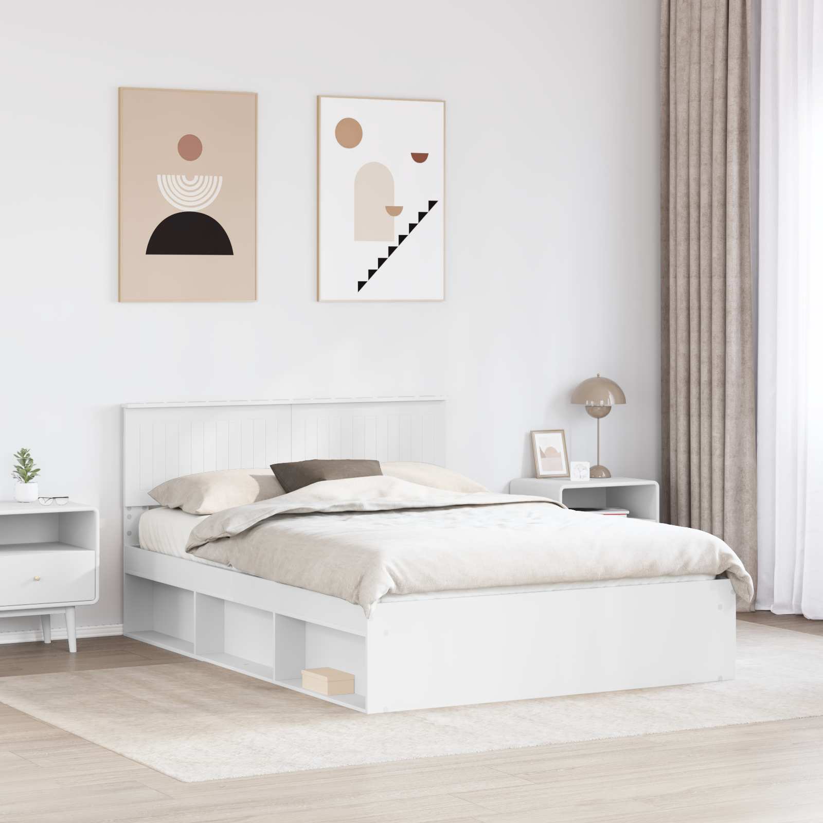 Cadre de lit avec tête de lit Blanc 140 x 190 cm Pin massif - XIOS